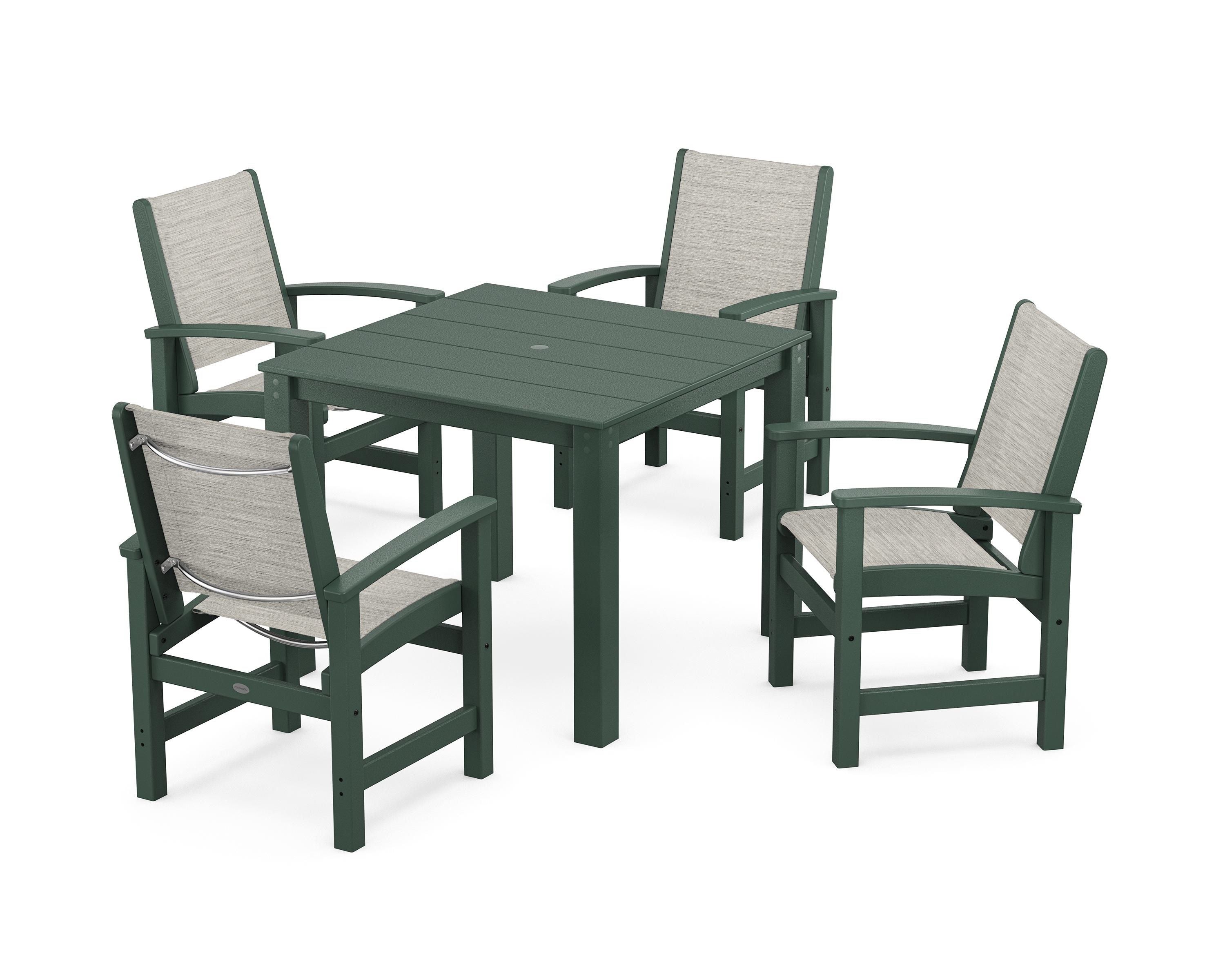 POLYWOOD Coastal 5-Piece Parsons Dining Set in Green / Birch Sling