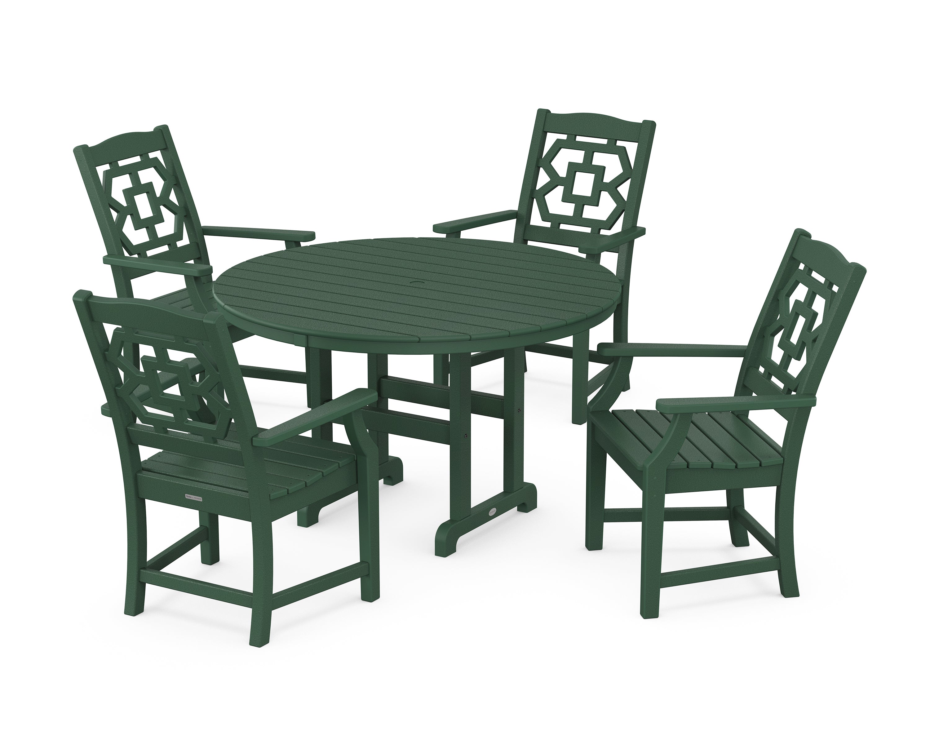 Martha Stewart by POLYWOOD® Chinoiserie 5-Piece Round Farmhouse Dining Set in Green