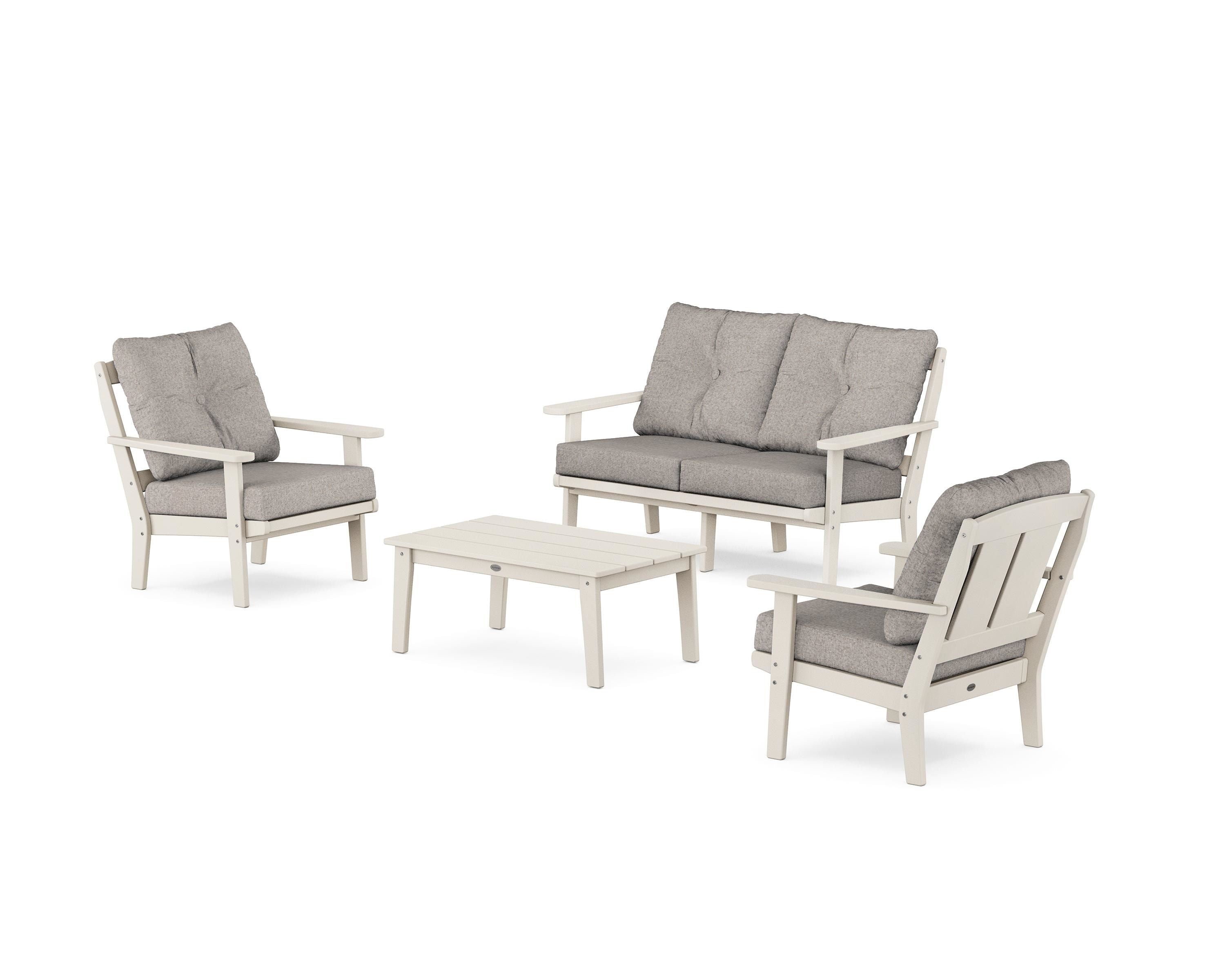 POLYWOOD Mission 4-Piece Deep Seating Set with Loveseat in Sand / Weathered Tweed