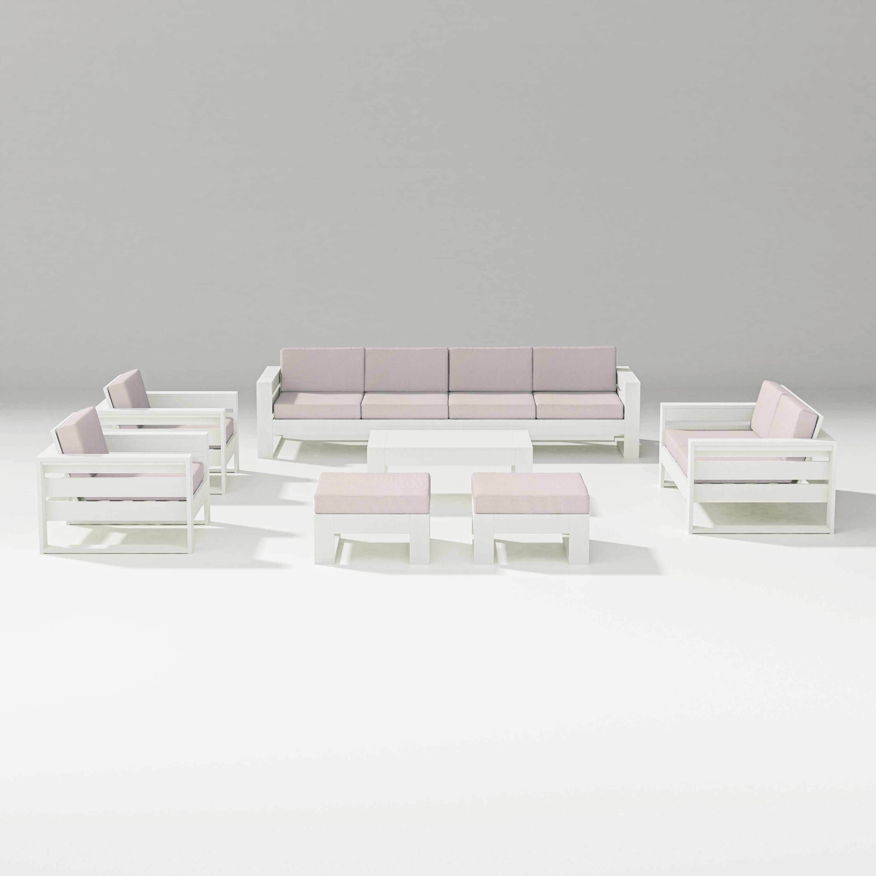 PW Designer Series Latitude 8-Piece Lounge Sofa Set in Vintage White / Dune Burlap