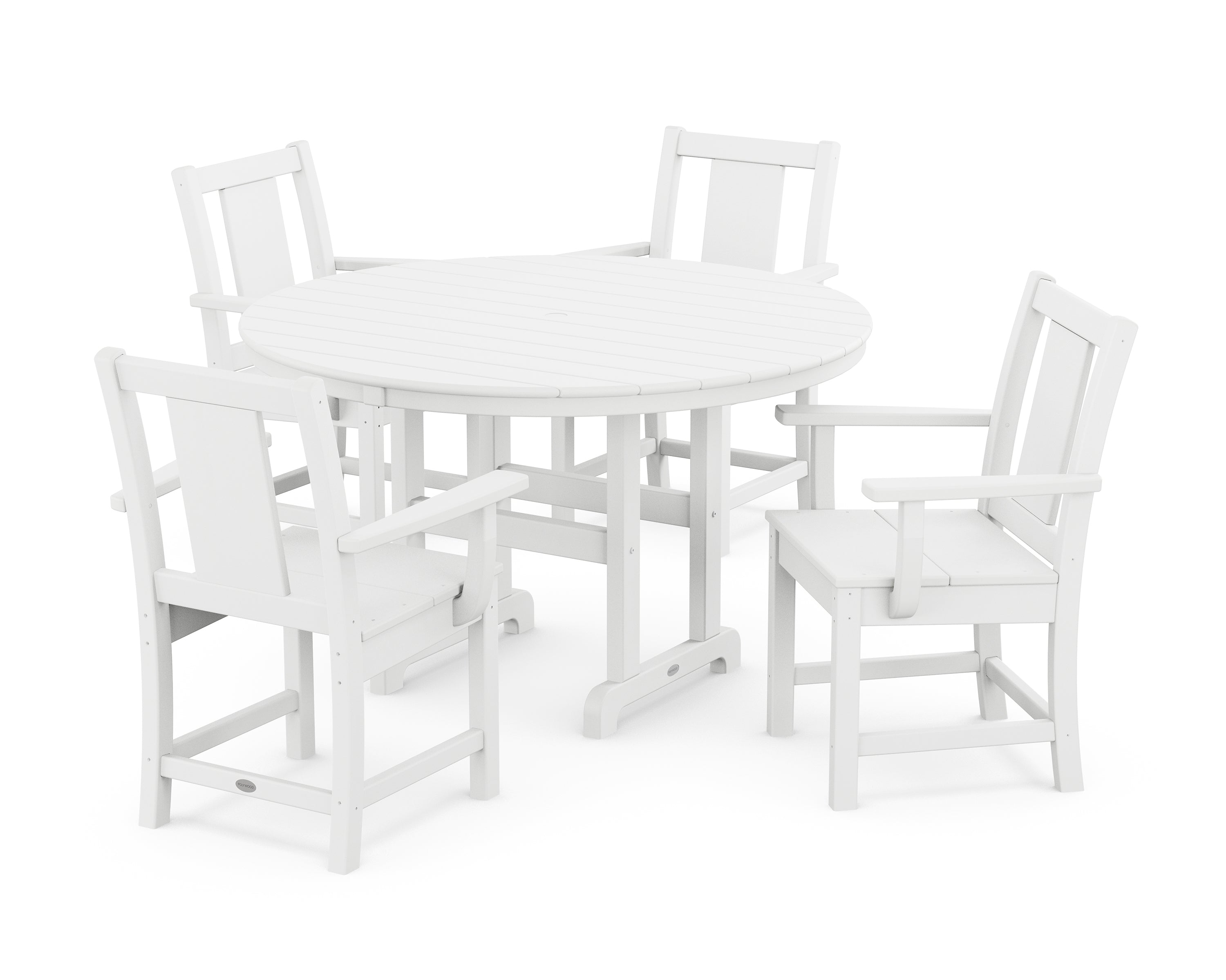 POLYWOOD® Prairie 5-Piece Round Farmhouse Dining Set in White