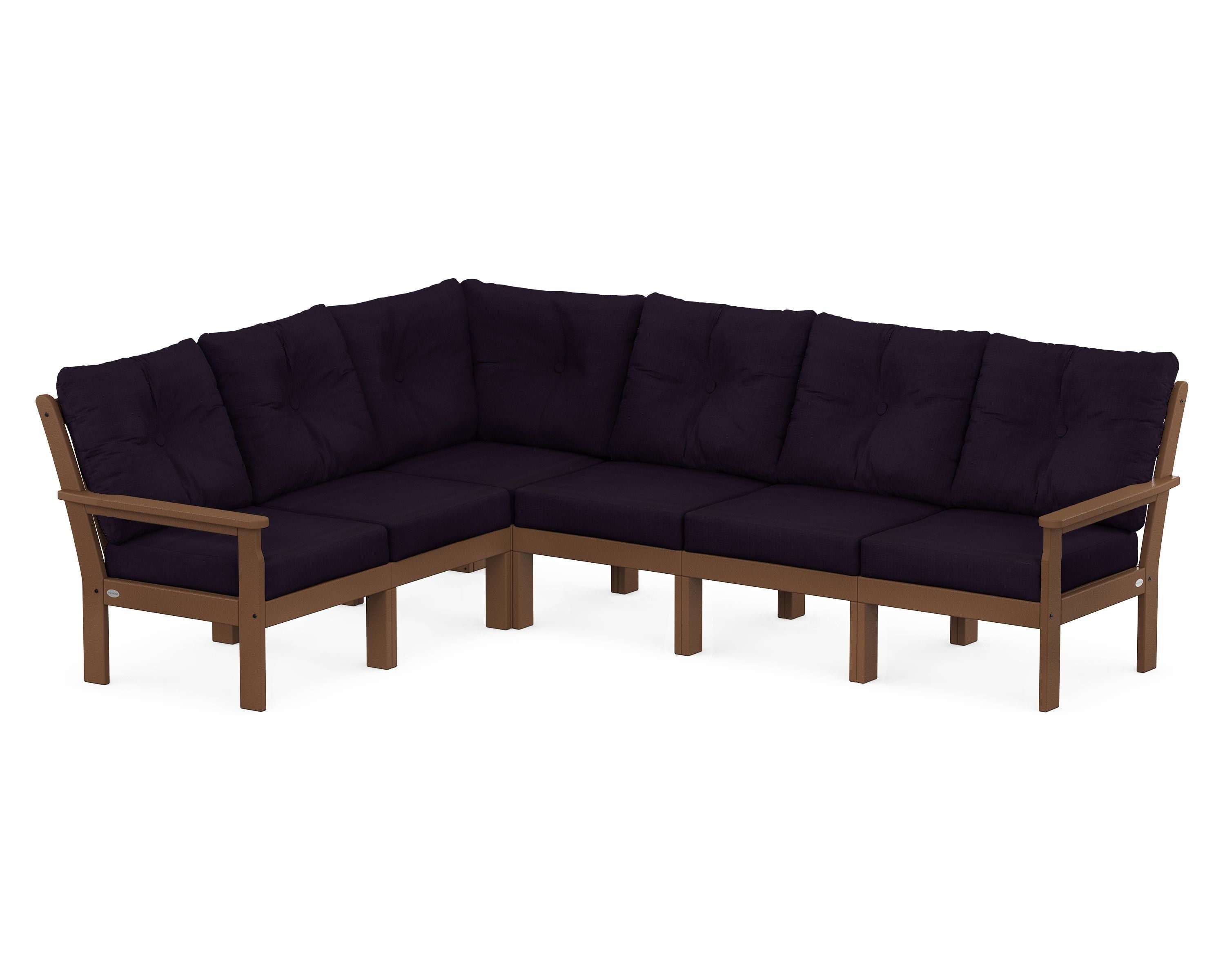 POLYWOOD Vineyard 6-Piece Sectional in Teak / Navy Linen