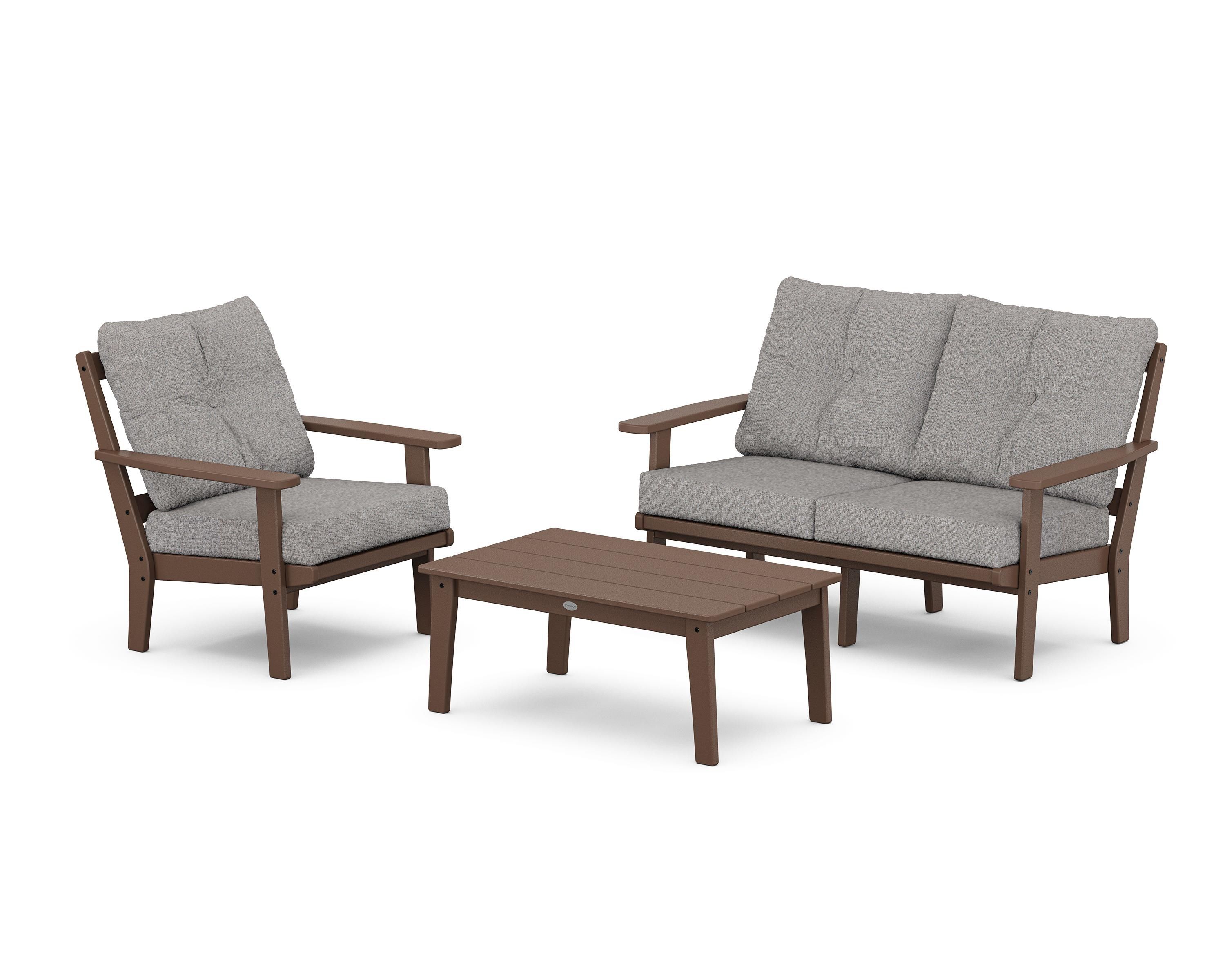 POLYWOOD Oxford 3-Piece Deep Seating Set with Loveseat in Mahogany / Grey Mist