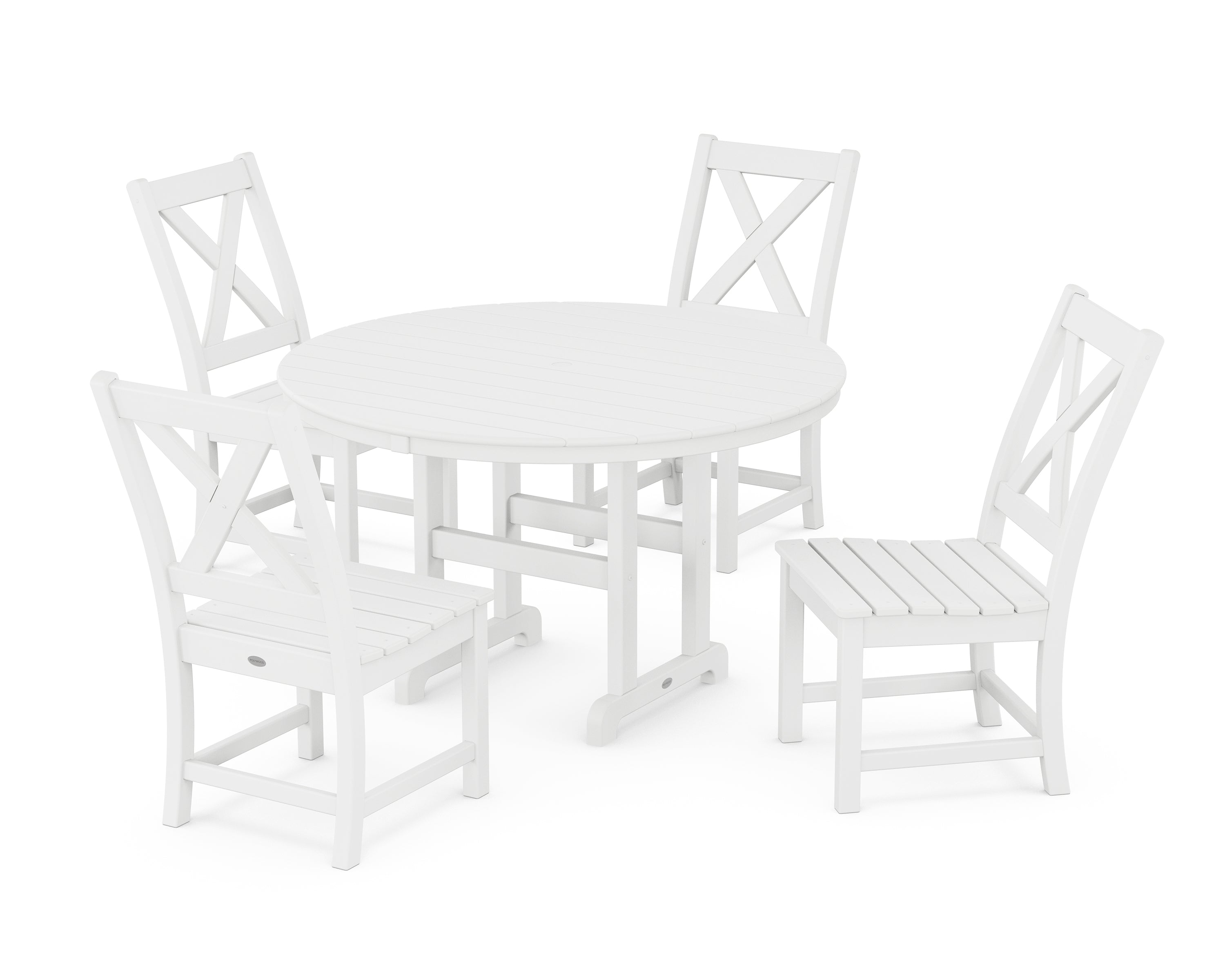 POLYWOOD® Braxton Side Chair 5-Piece Round Dining Set in White