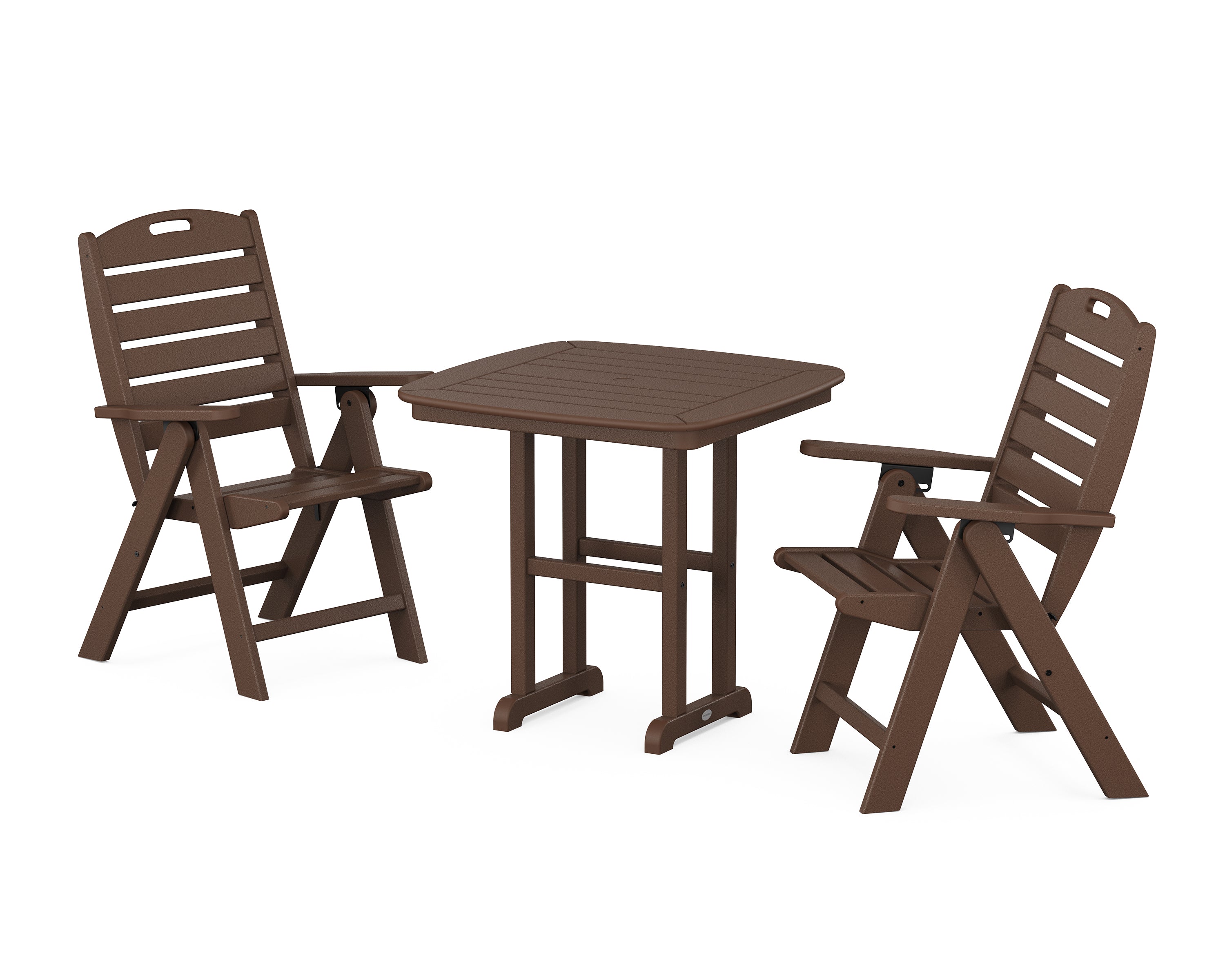 POLYWOOD® Nautical Folding Highback Chair 3-Piece Dining Set in Mahogany