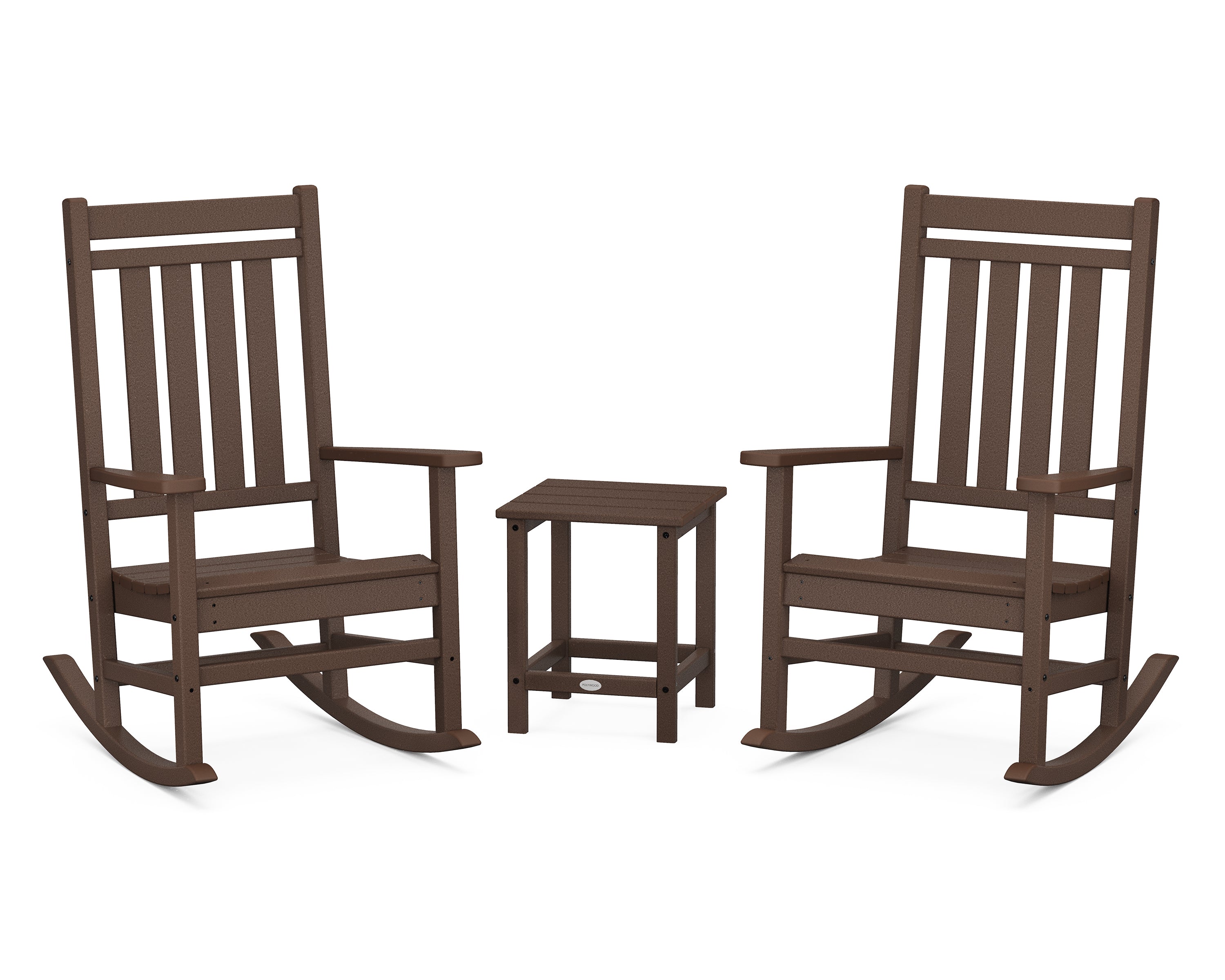 POLYWOOD® Estate 3-Piece Rocking Chair Set with Long Island 18" Side Table in Mahogany