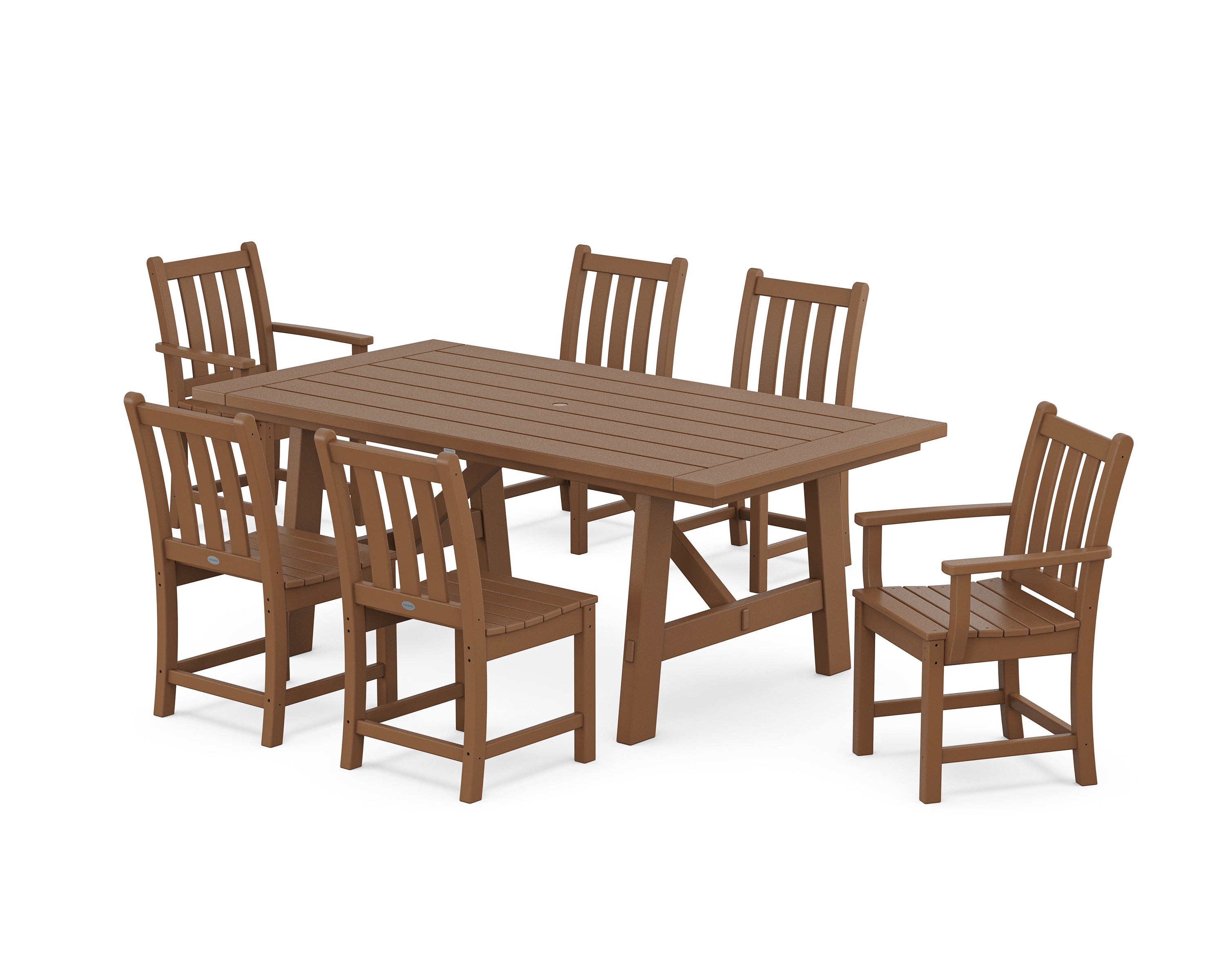 POLYWOOD® Traditional Garden 7-Piece Rustic Farmhouse Dining Set in Teak