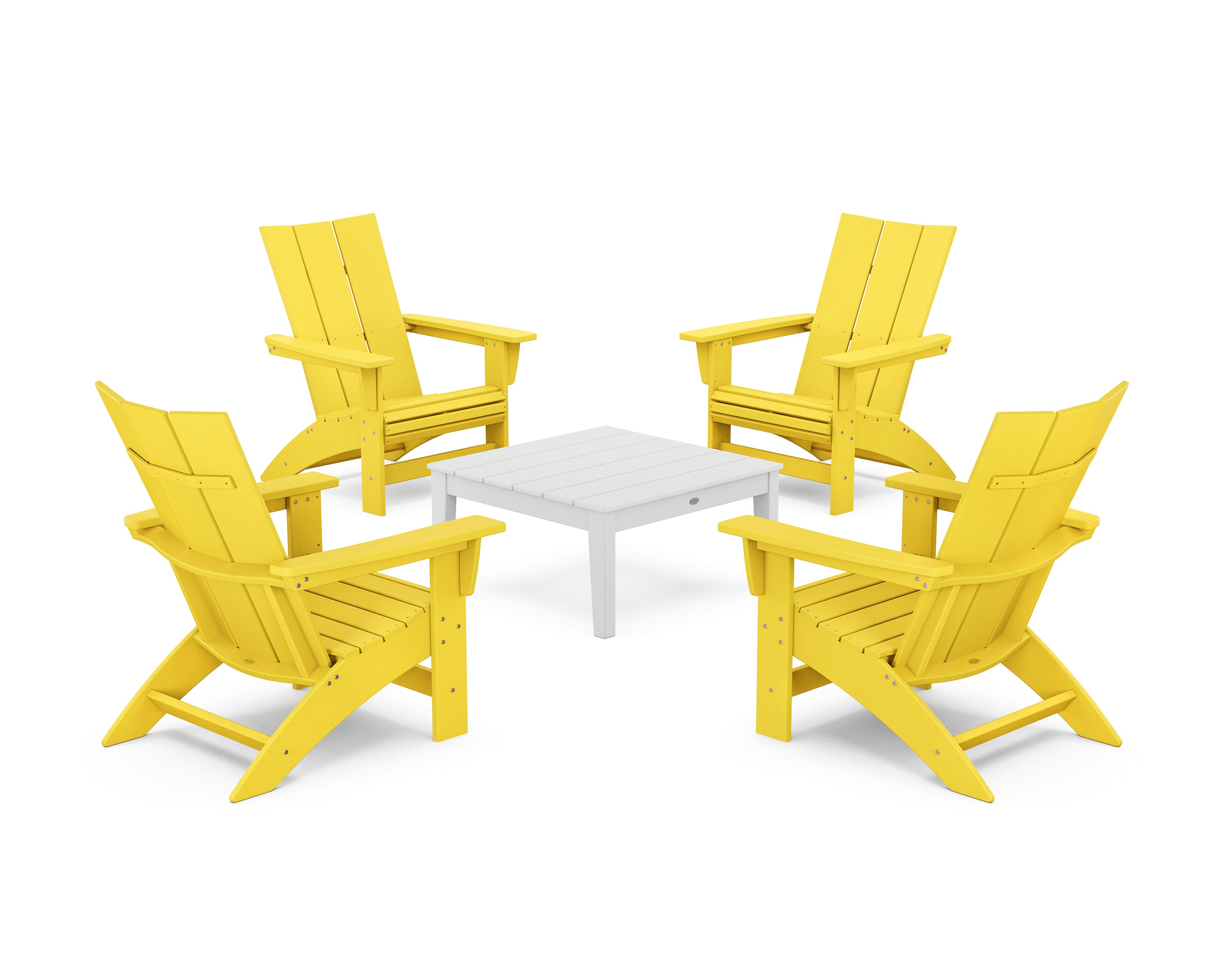 POLYWOOD® 5-Piece Modern Grand Adirondack Chair Conversation Group in Lemon / White
