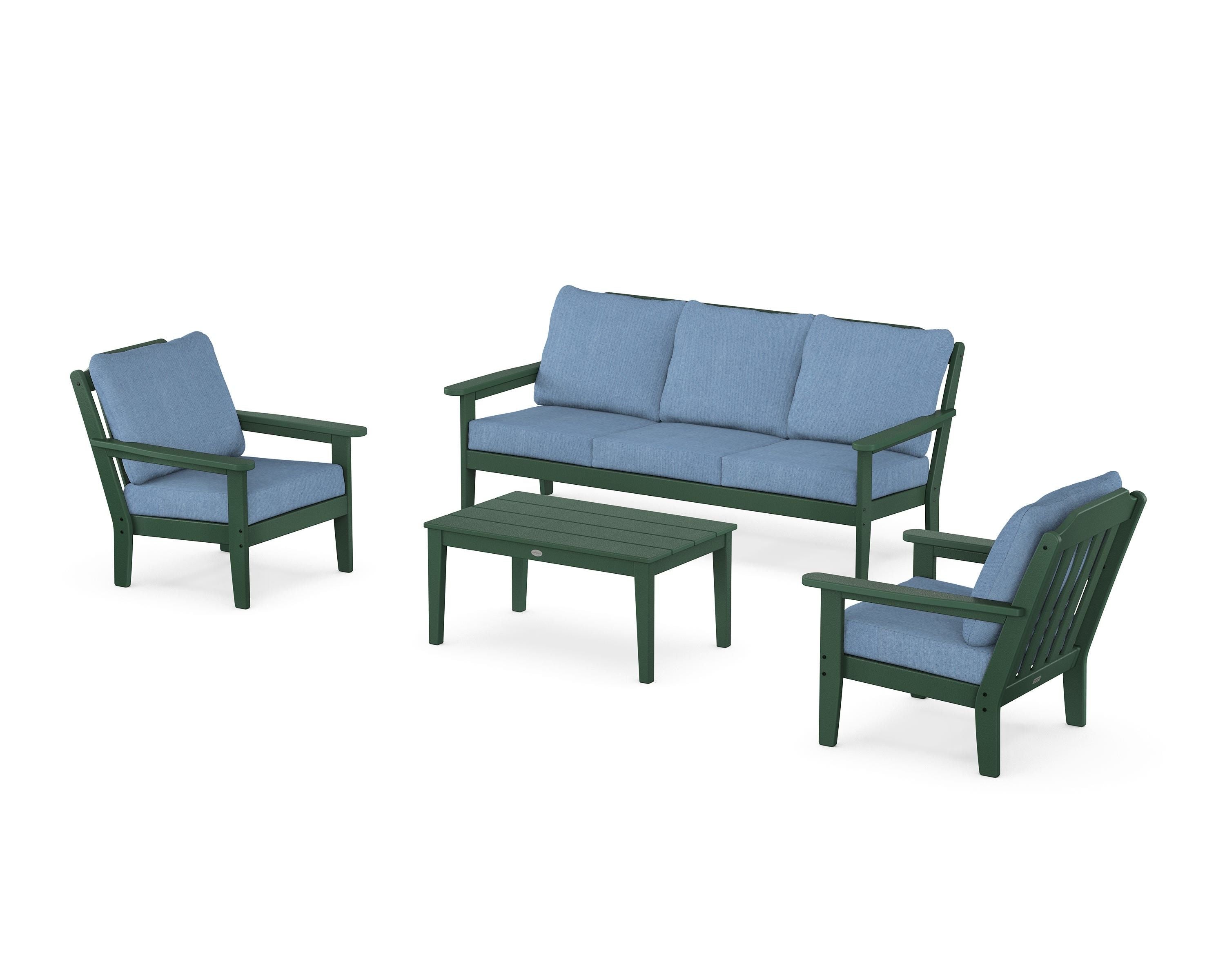 Country Living Cottage 4-Piece Deep Seating Set with Sofa in Green / Sky Blue