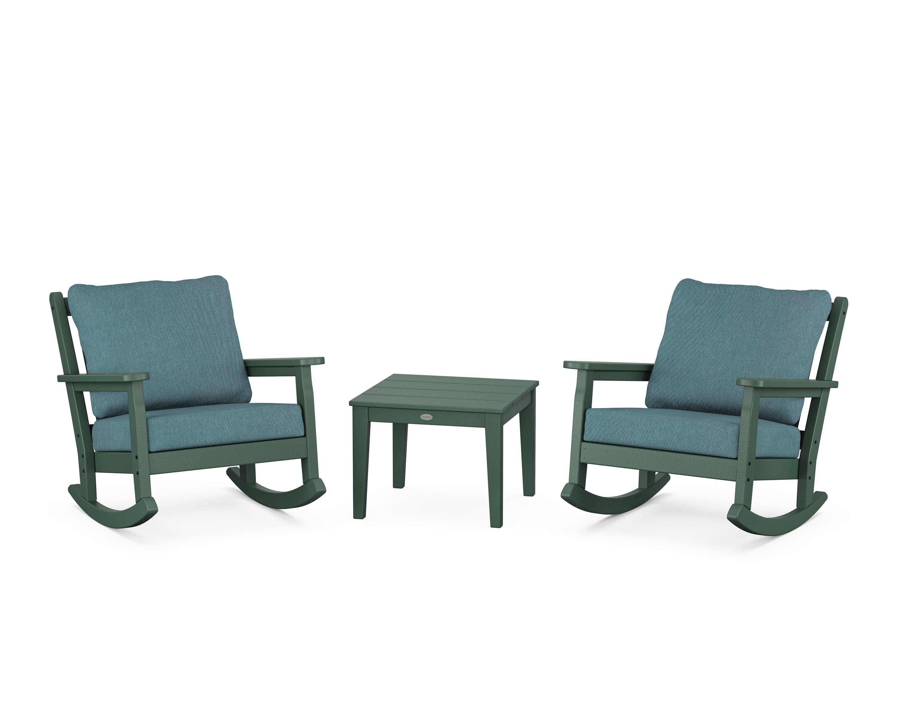 POLYWOOD Chippendale 3-Piece Deep Seating Rocker Set in Green / Ocean Teal