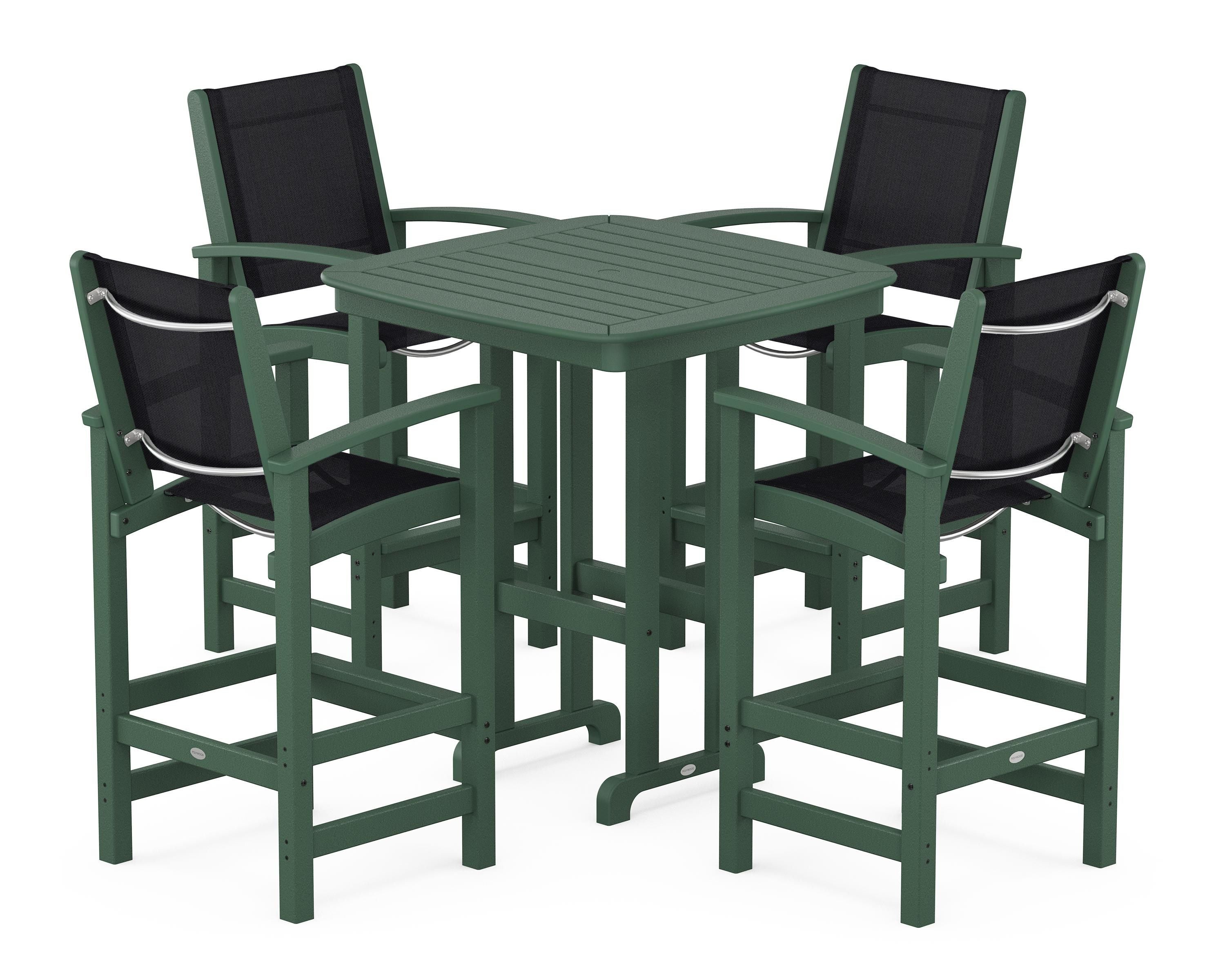 POLYWOOD Coastal 5-Piece Bar Set in Green / Black Sling