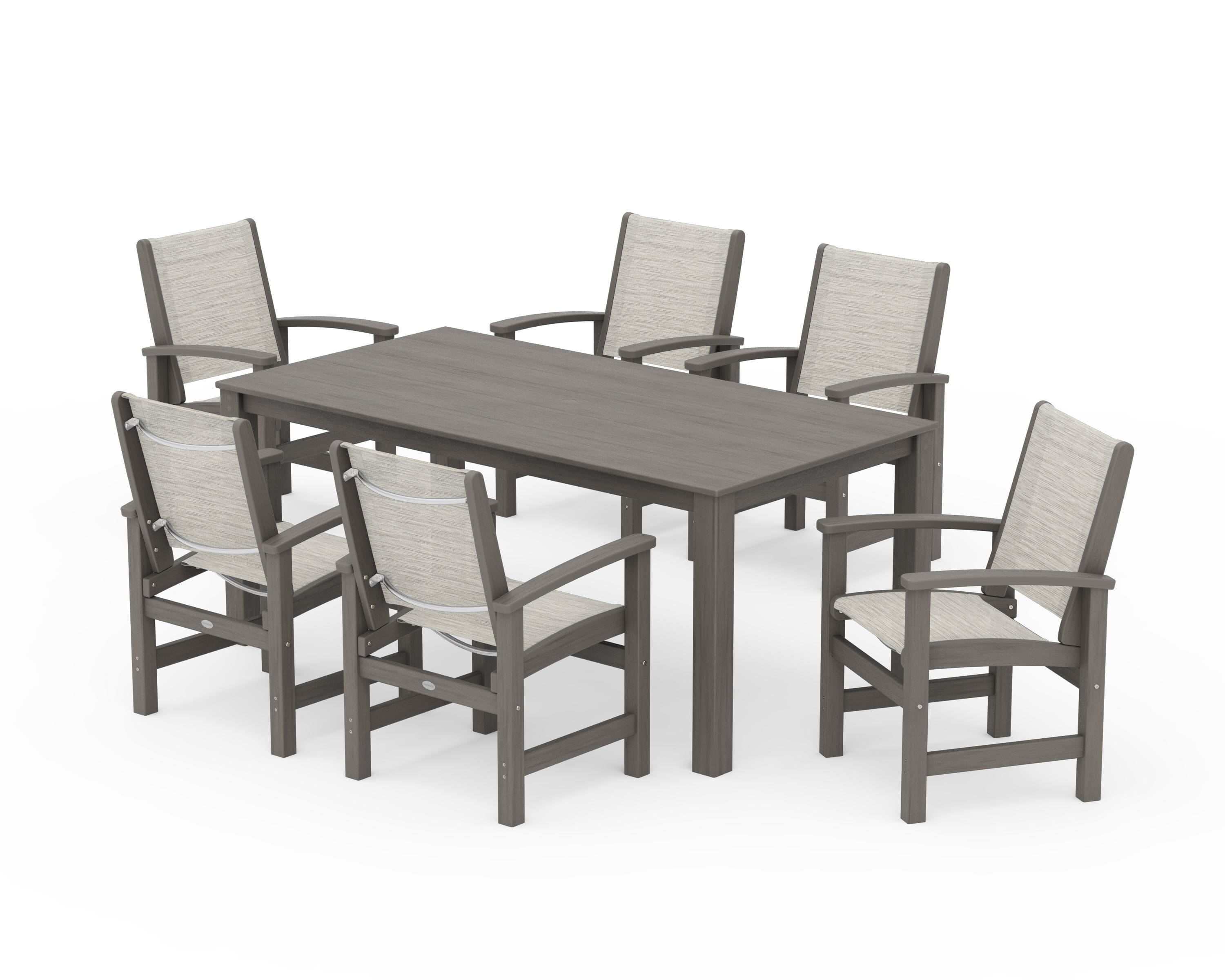 POLYWOOD Coastal 7-Piece Parsons Dining Set in Driftwood / Birch Sling