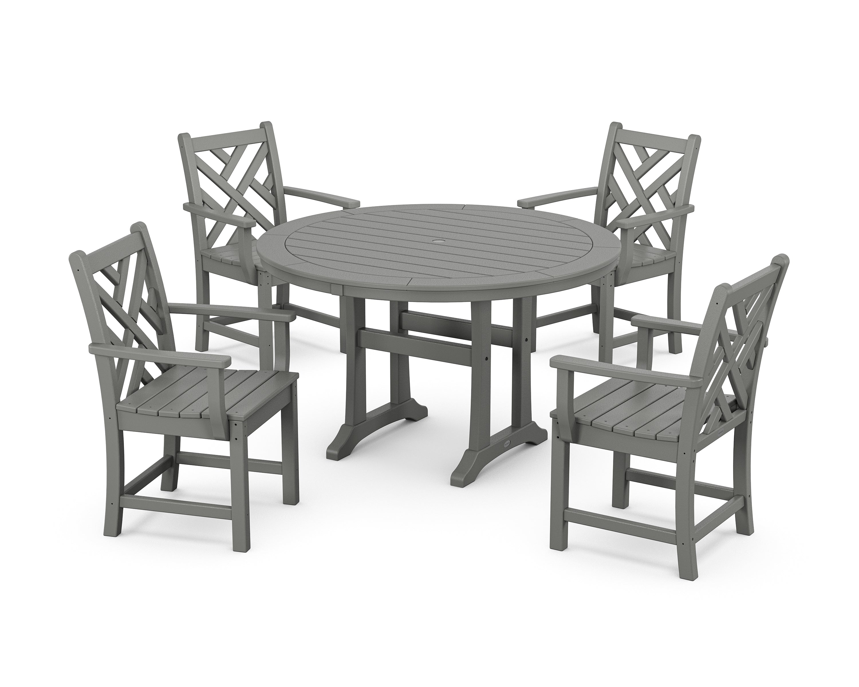 POLYWOOD® Chippendale 5-Piece Nautical Trestle Dining Arm Chair Set in Slate Grey