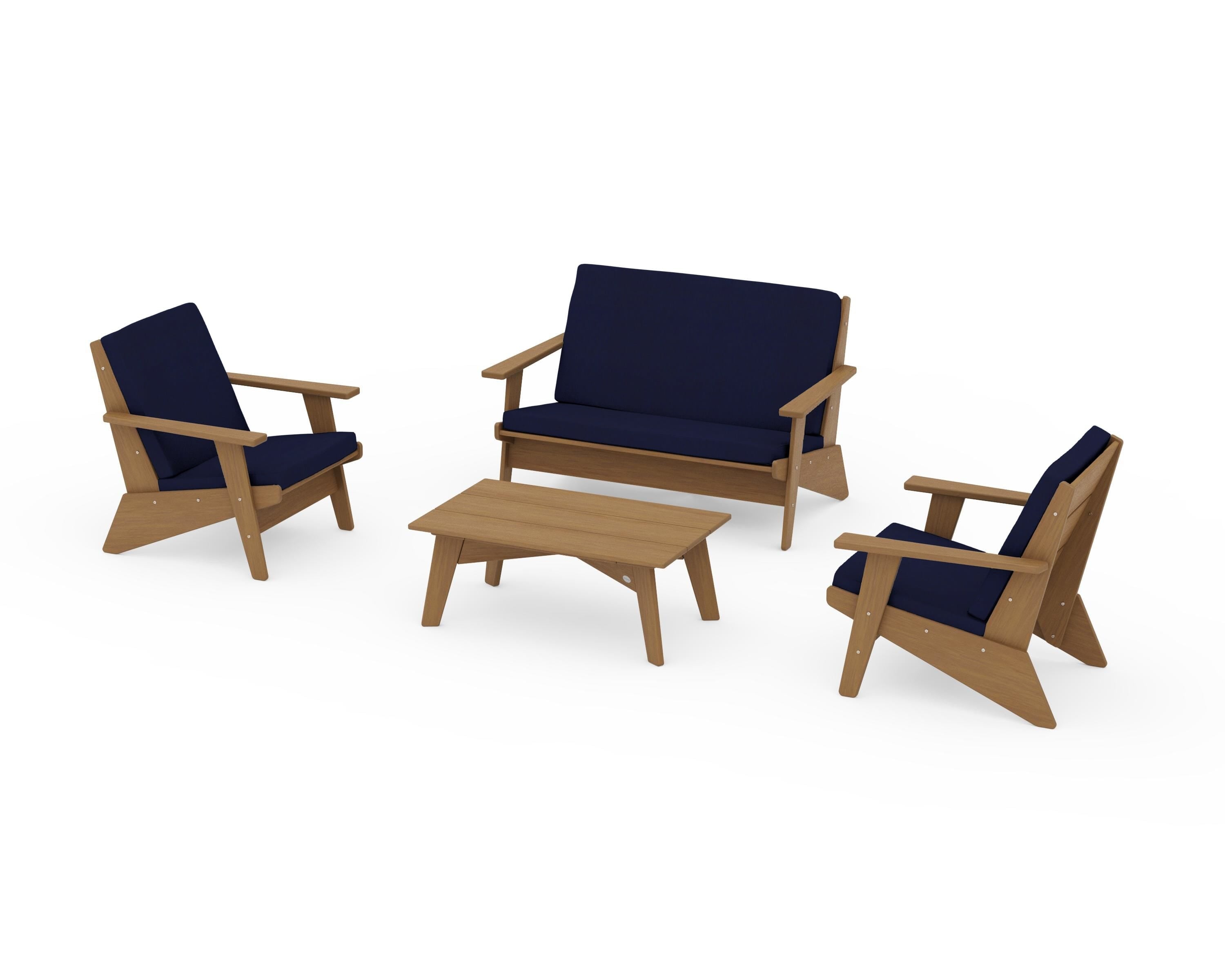 POLYWOOD Riviera Modern Lounge 4-Piece Set in Natural / Navy