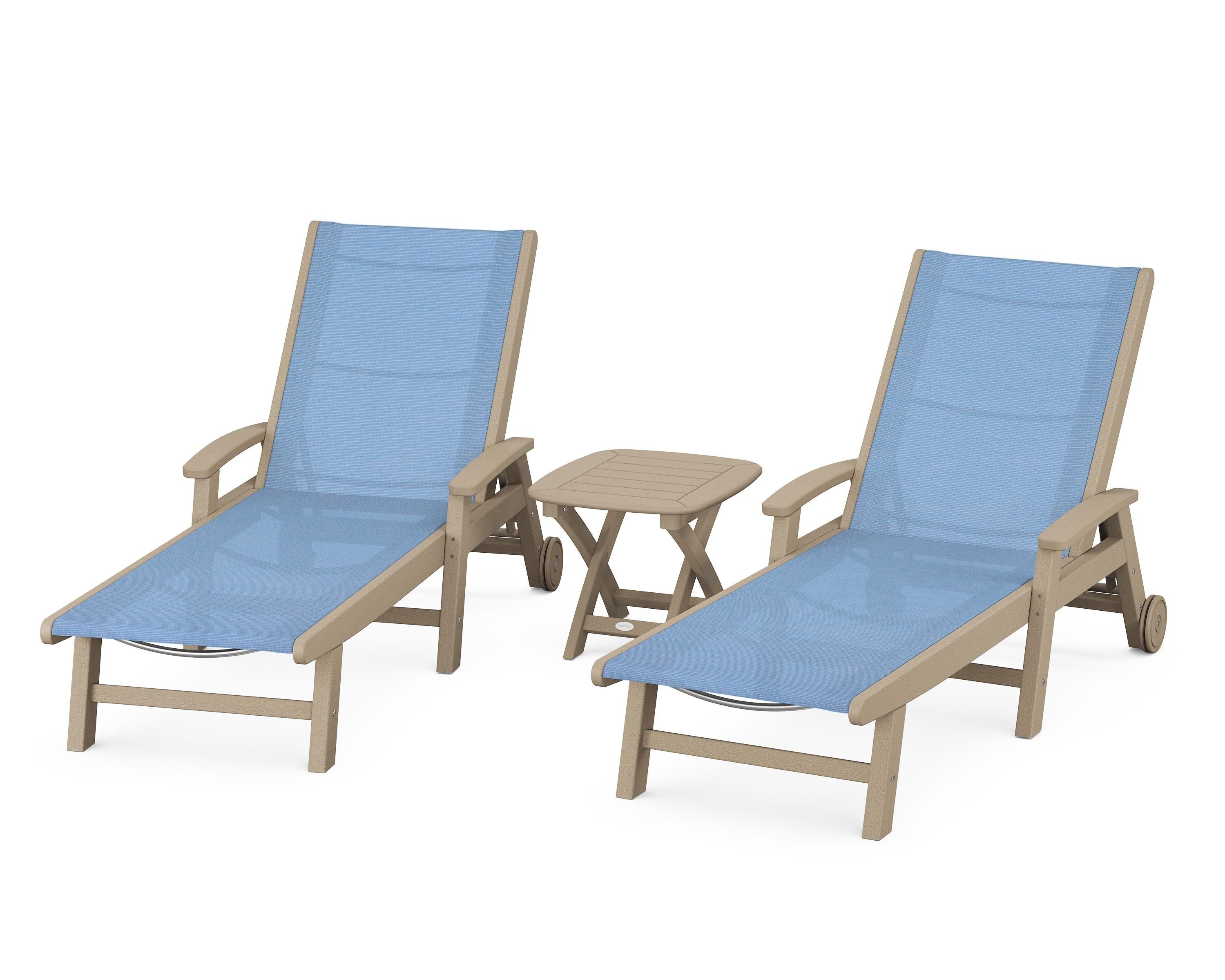 POLYWOOD Coastal 3-Piece Wheeled Chaise Set in Vintage Sahara / Poolside Sling