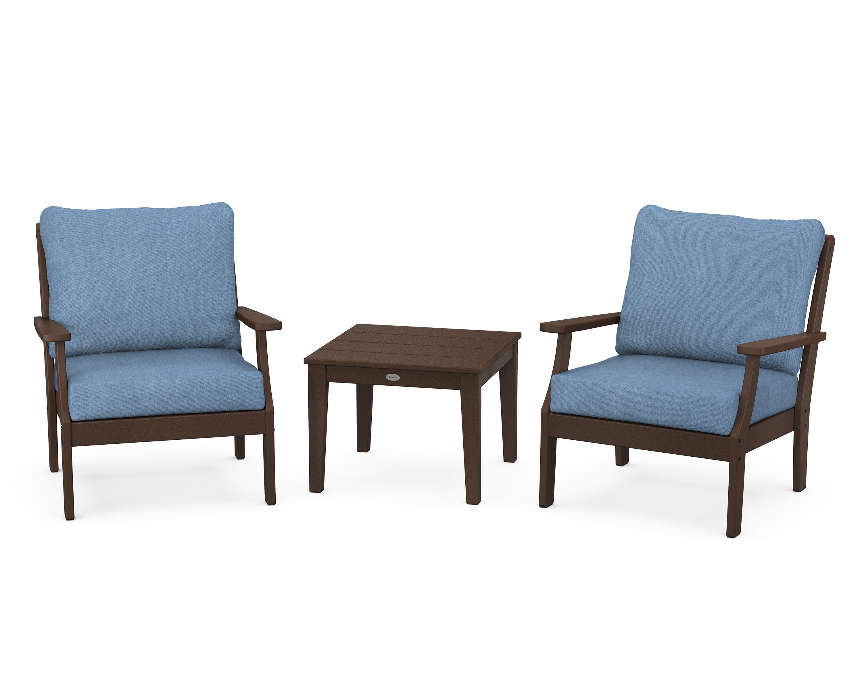 POLYWOOD Braxton 3-Piece Deep Seating Set in Mahogany / Sky Blue