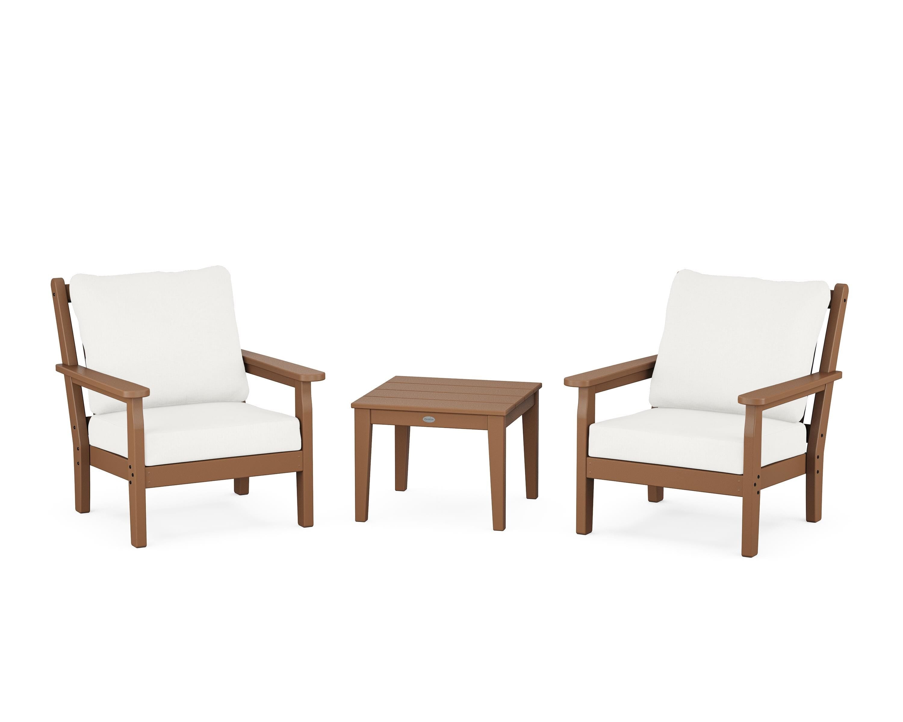 POLYWOOD Chippendale 3-Piece Deep Seating Set in Teak / Natural Linen