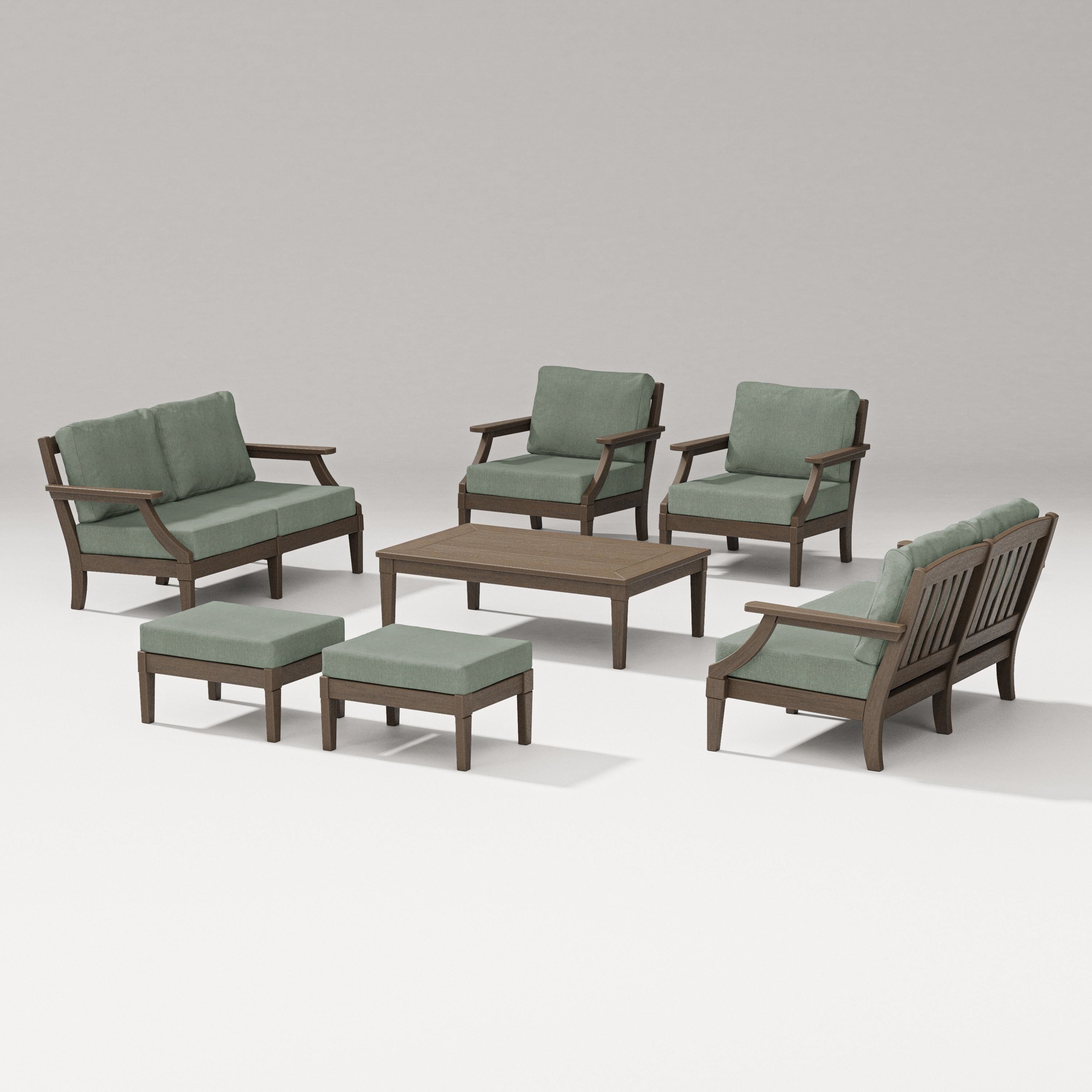 PW Designer Series Estate 7-Piece Lounge Loveseat Set in Kona / Cast Sage