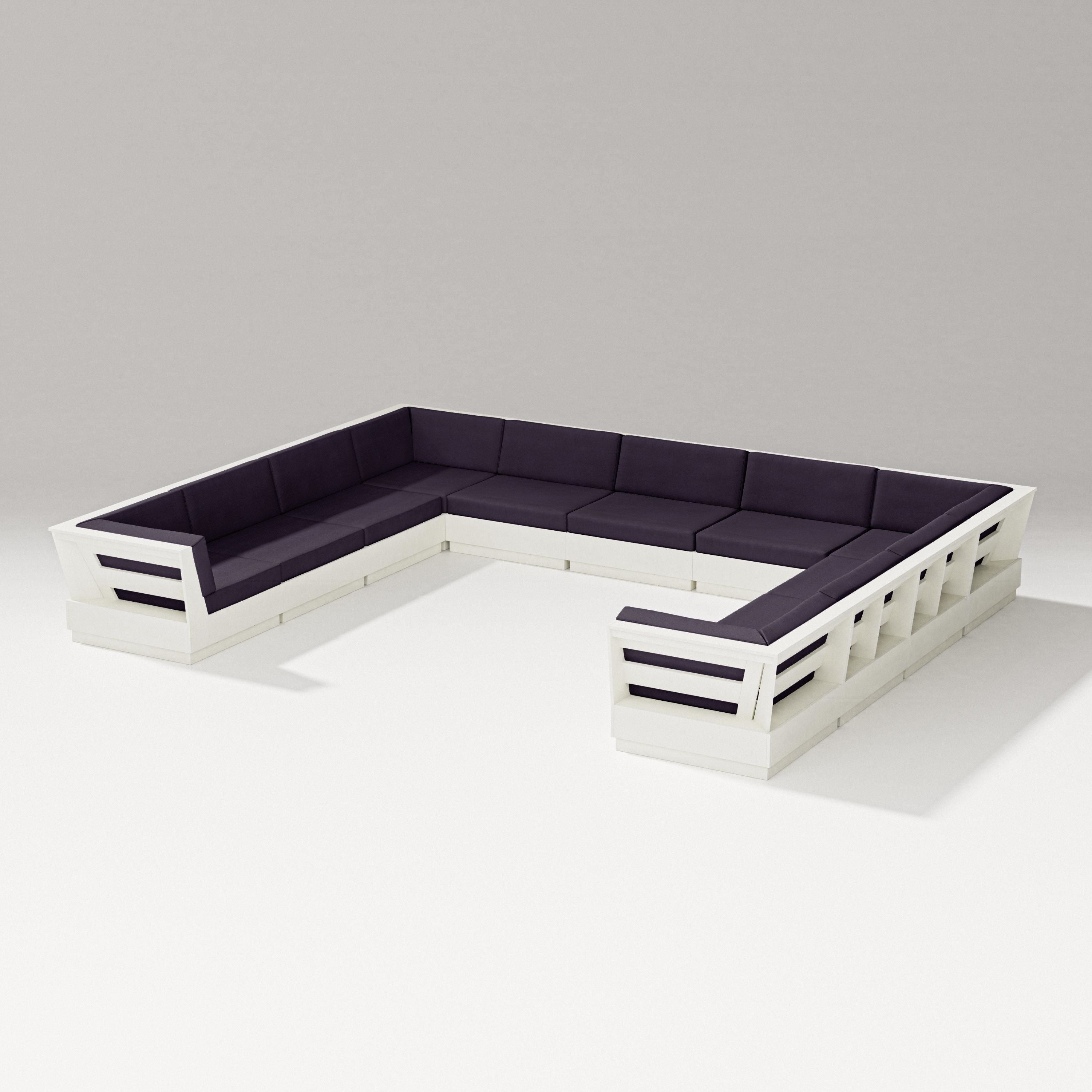 PW Designer Series Elevate Large U-Shaped Sectional in Vintage White / Navy Linen