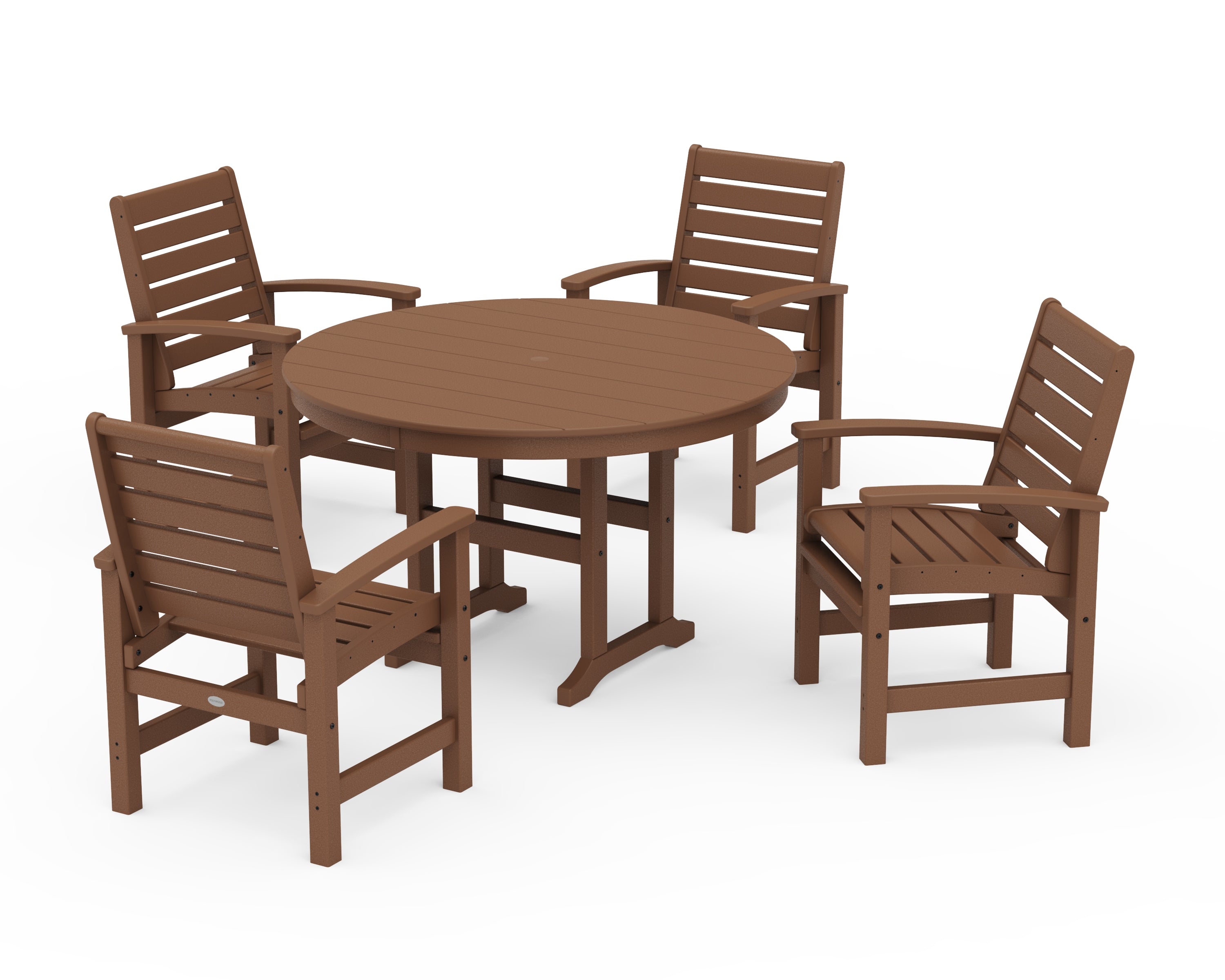 POLYWOOD Signature 5-Piece Round Farmhouse Dining Set in Teak