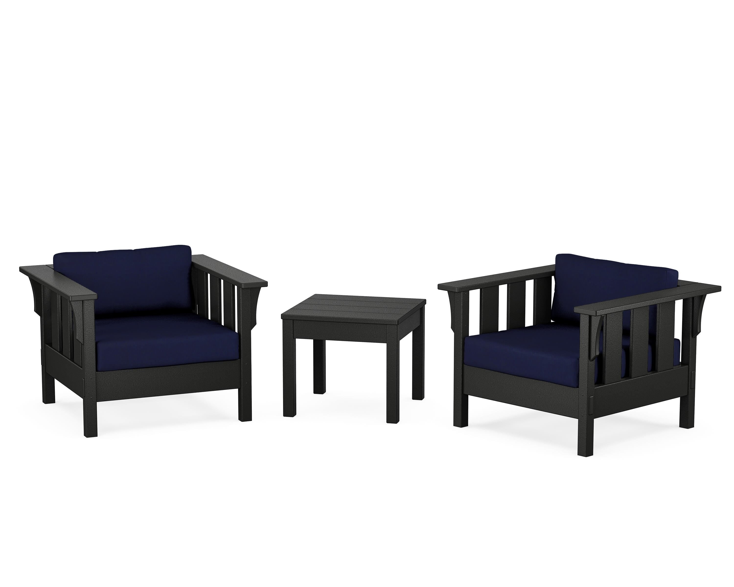 Martha Stewart by POLYWOOD Acadia 3-Piece Deep Seating Set in Black / Navy