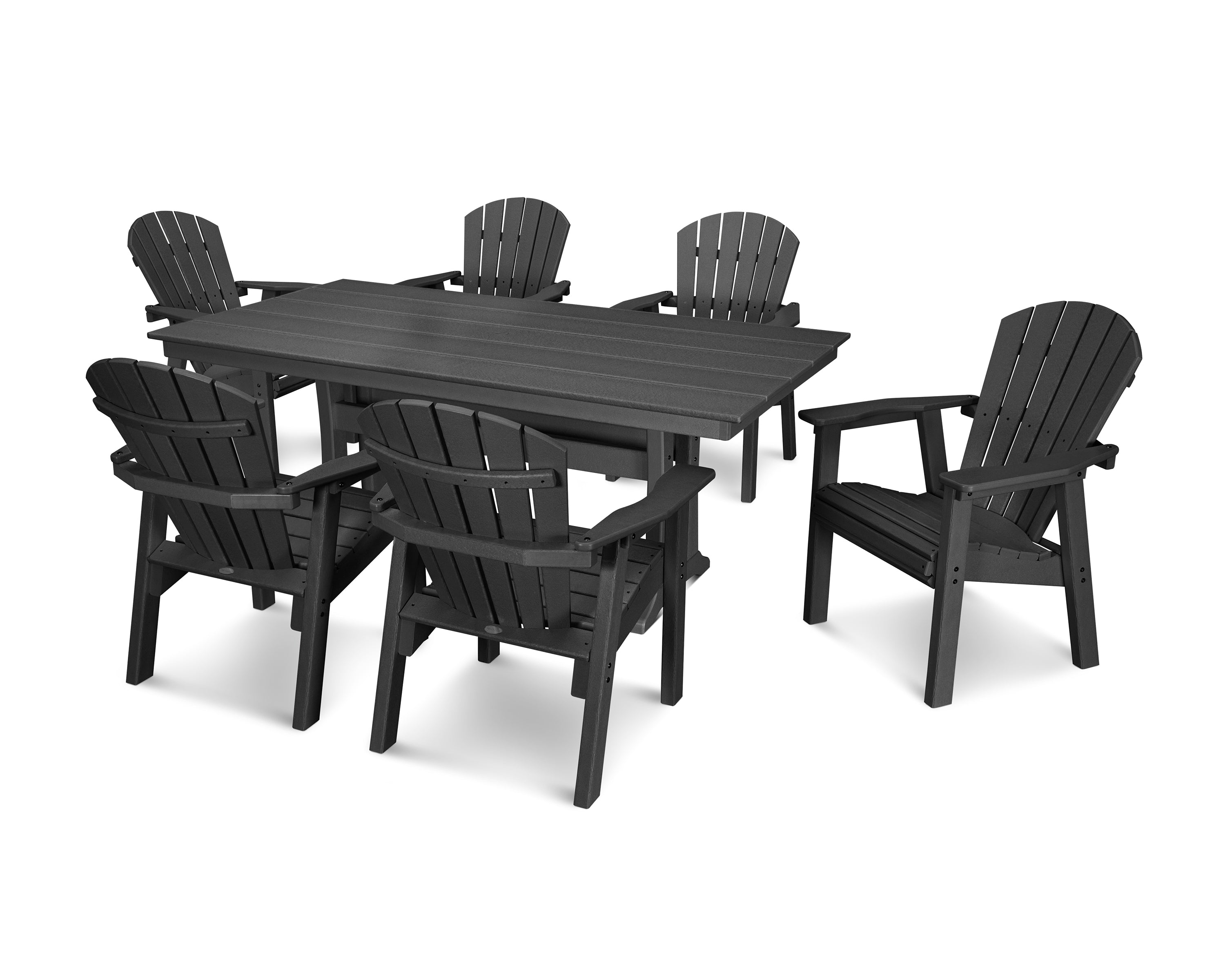 POLYWOOD® Seashell 7- Piece Farmhouse Dining Set with Trestle Legs in Black