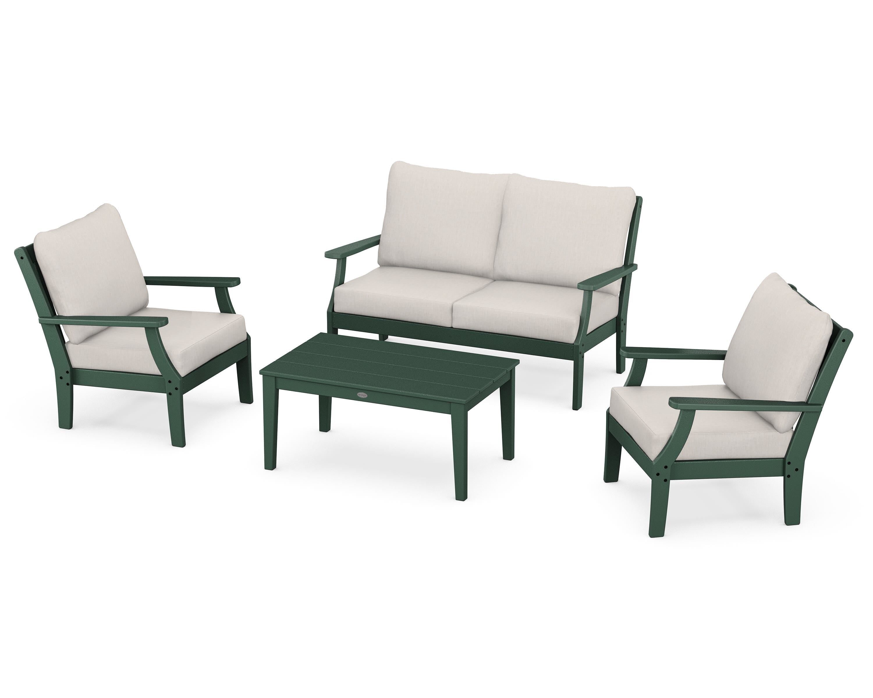 POLYWOOD Braxton 4-Piece Deep Seating Chair Set in Green / Cast Ash