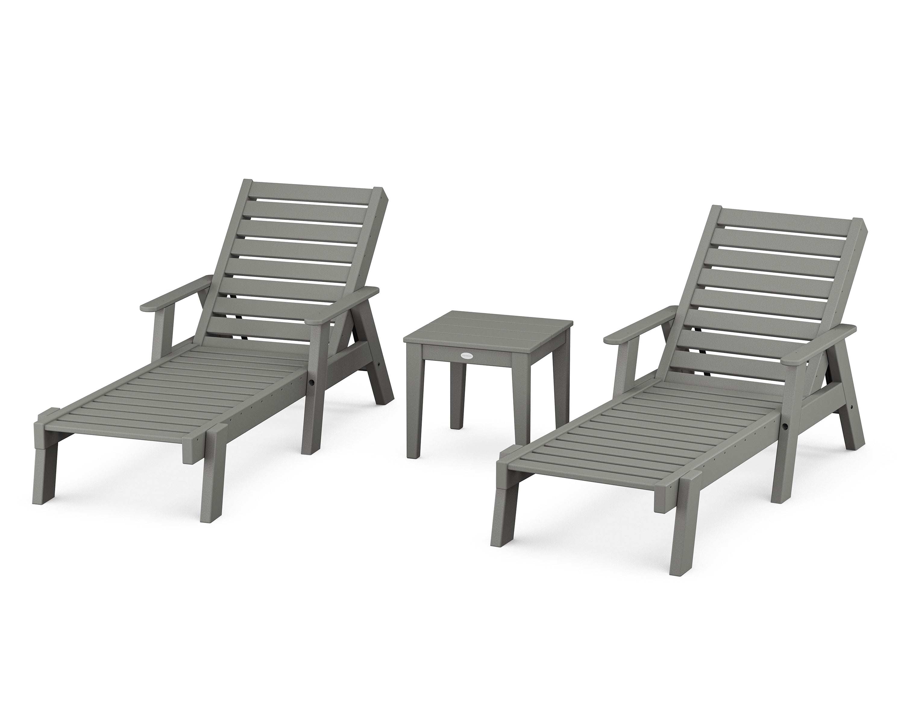 POLYWOOD Captain Chaise 3-Piece Set with Arms in Slate Grey