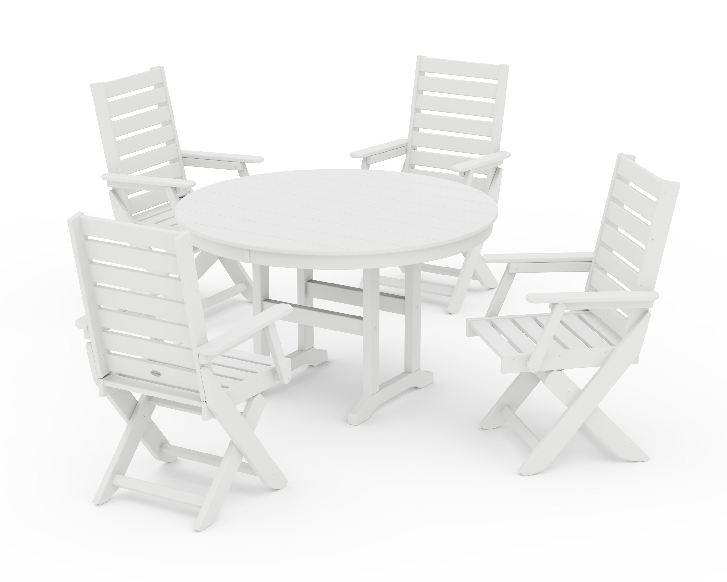 POLYWOOD Captain Folding Chair 5-Piece Round Dining Set in White