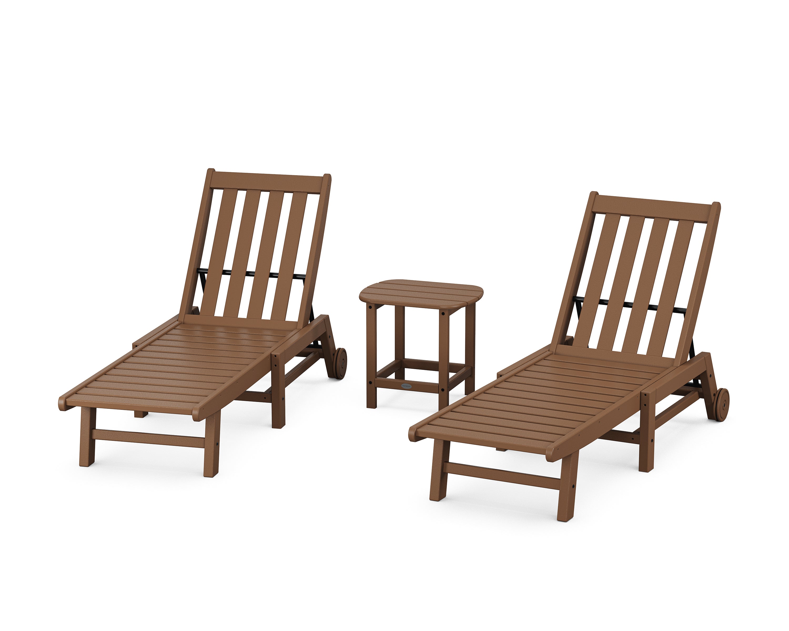 POLYWOOD Vineyard 3-Piece Chaise with Wheels Set in Teak