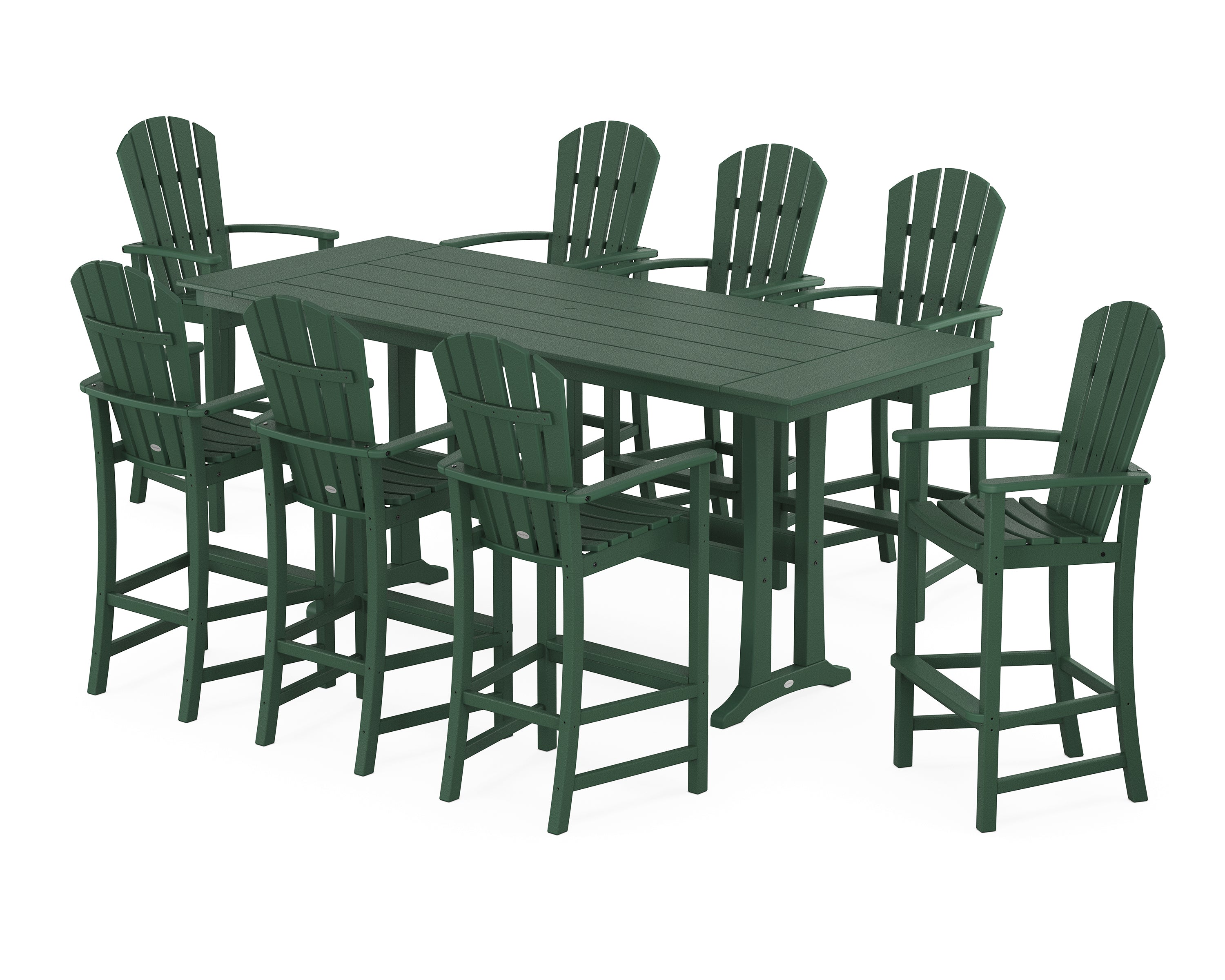 POLYWOOD® Palm Coast 9-Piece Farmhouse Bar Set with Trestle Legs in Green