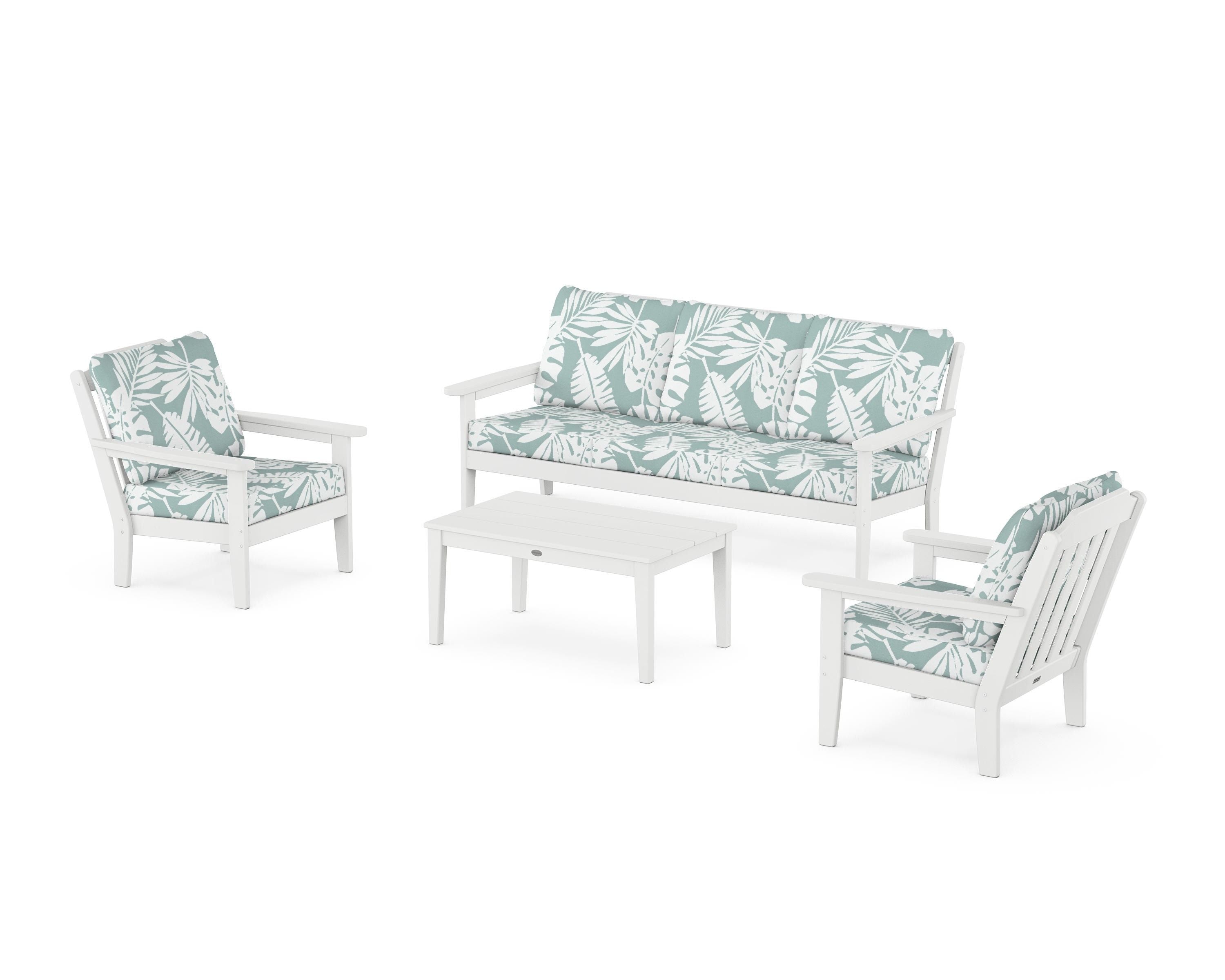 Country Living Cottage 4-Piece Deep Seating Set with Sofa in White / Leaf Glacier Spa