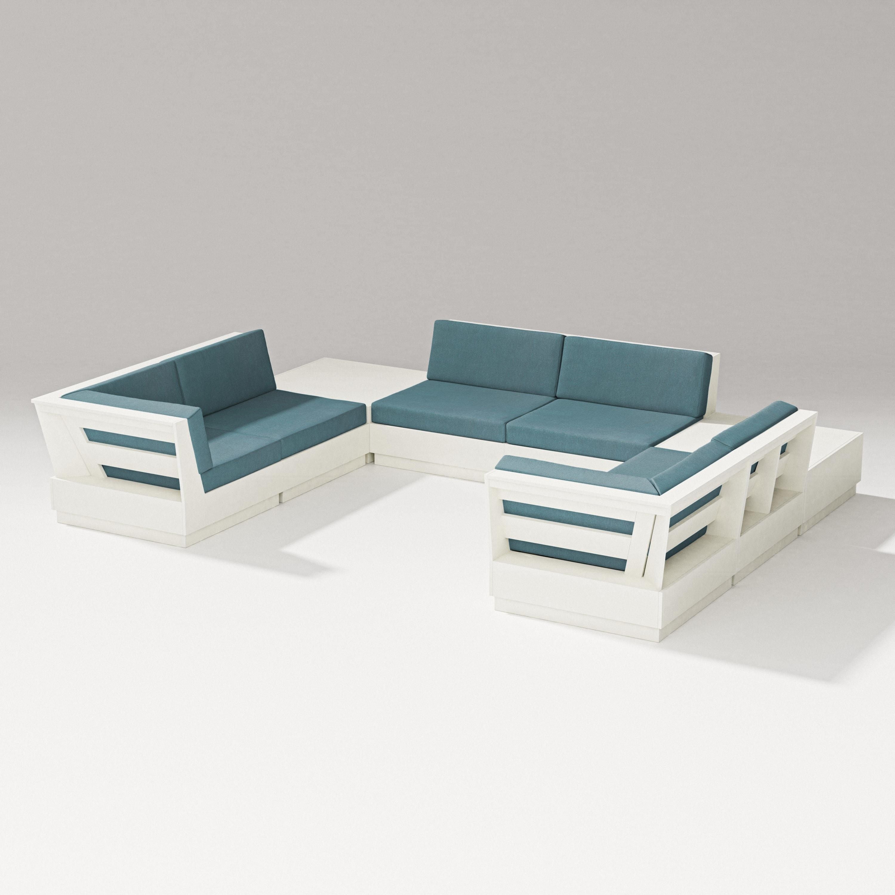 PW Designer Series Elevate 8-Piece U-Shaped Sectional in Vintage White / Ocean Teal