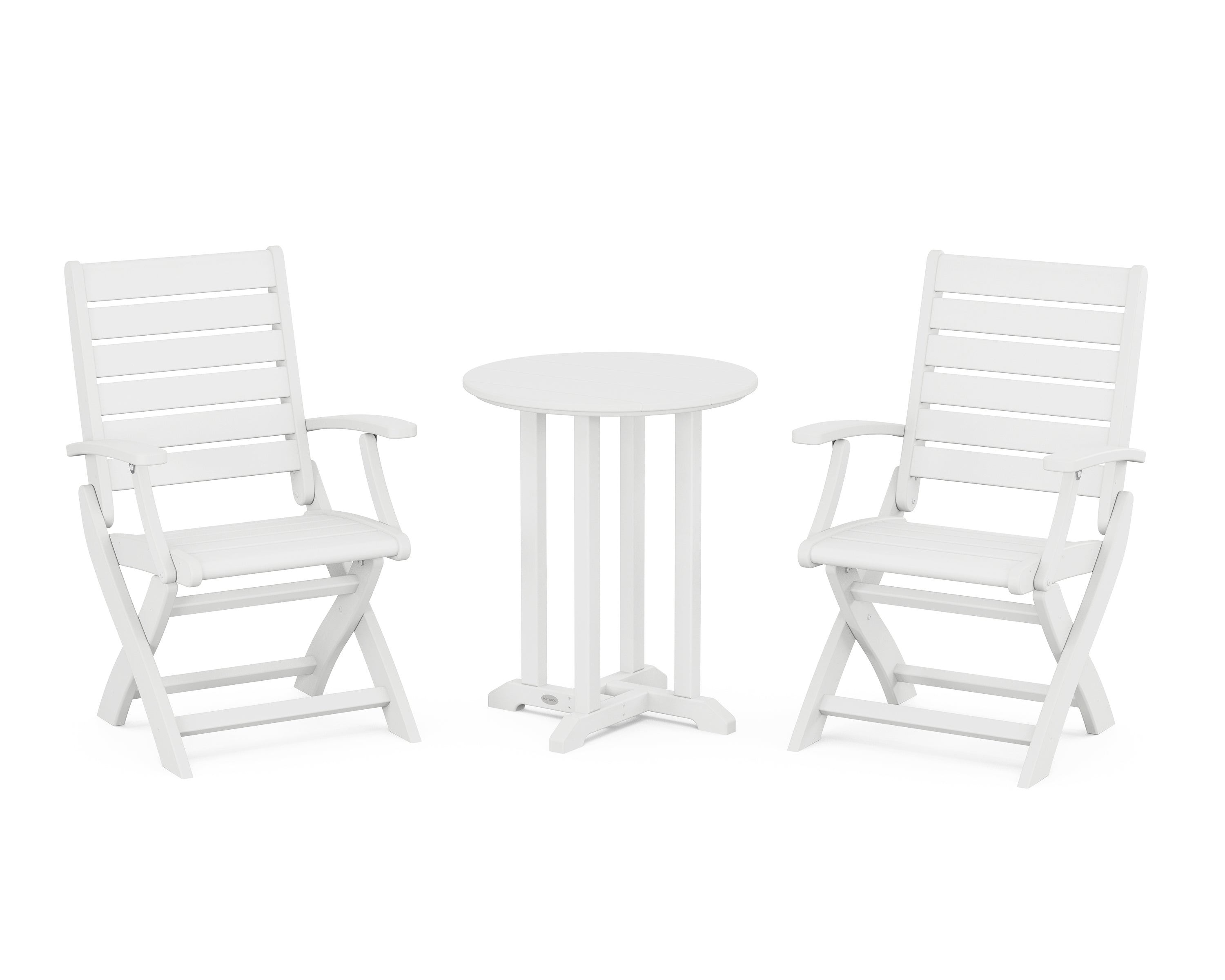POLYWOOD Signature Folding Chair 3-Piece Round Farmhouse Bistro Dining Set in White