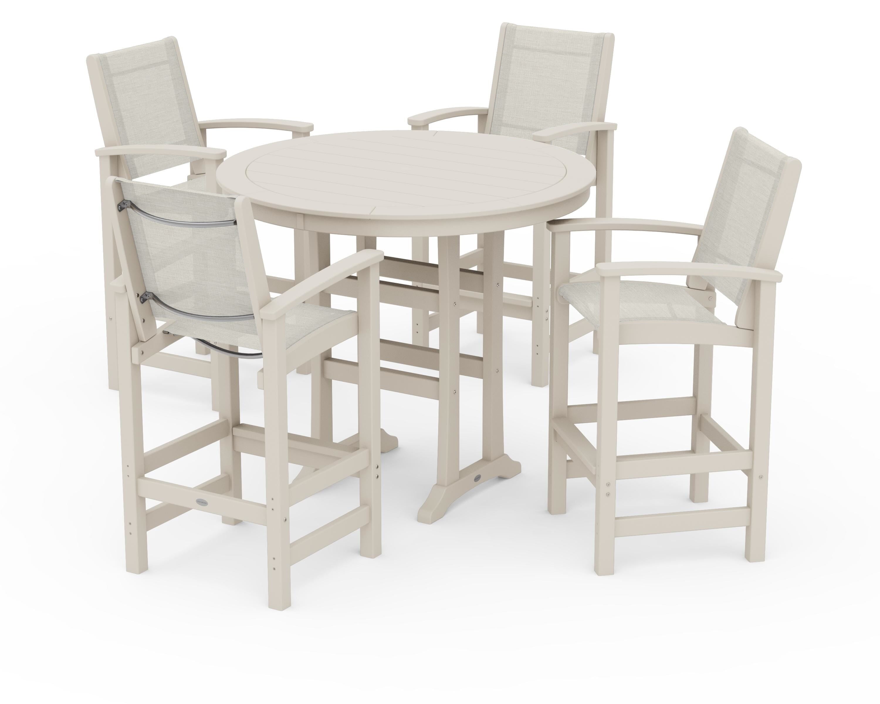 POLYWOOD Coastal 5-Piece Nautical Trestle Bar Set in Sand / Parchment Sling