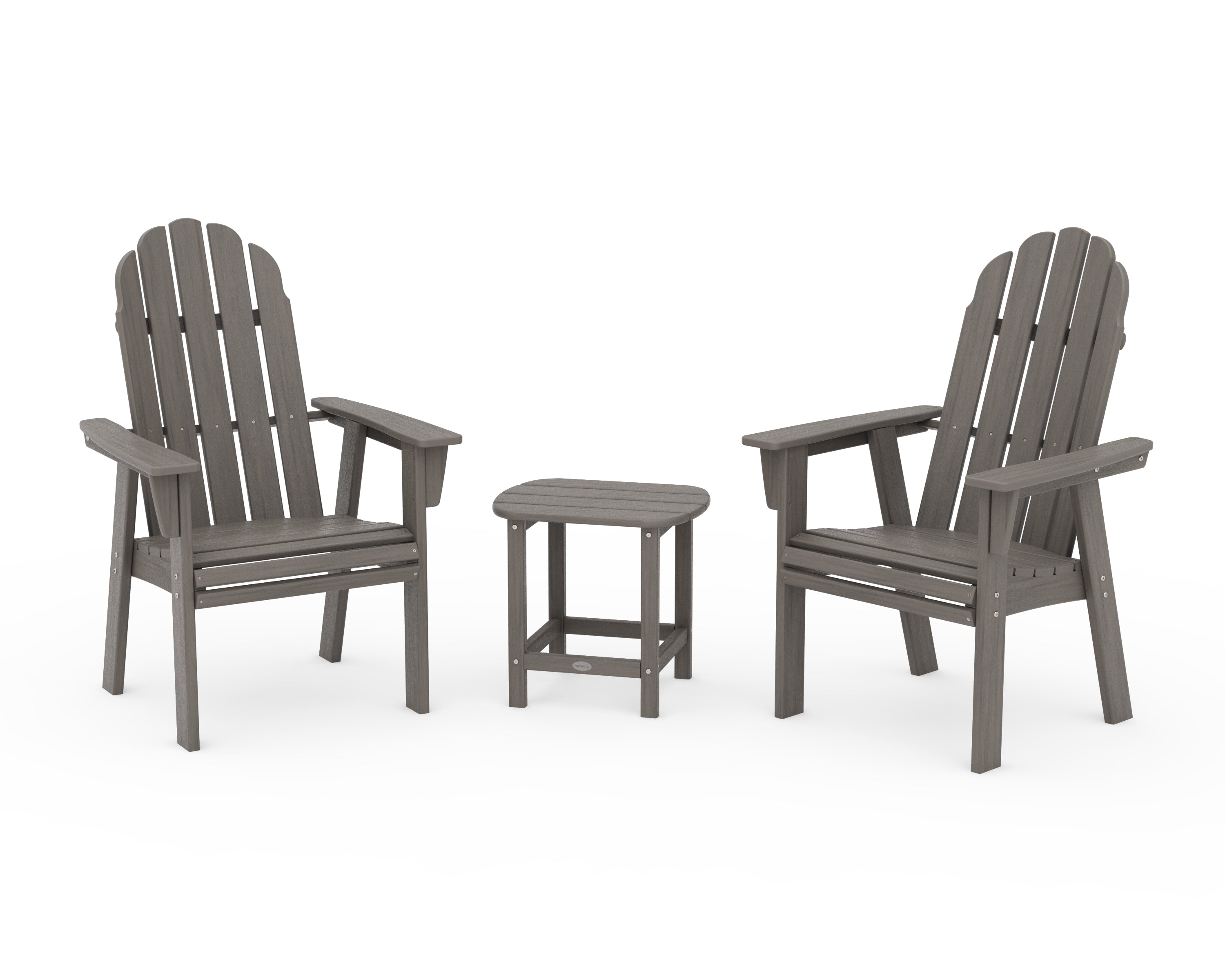 POLYWOOD Vineyard 3-Piece Curveback Upright Adirondack Chair Set in Driftwood