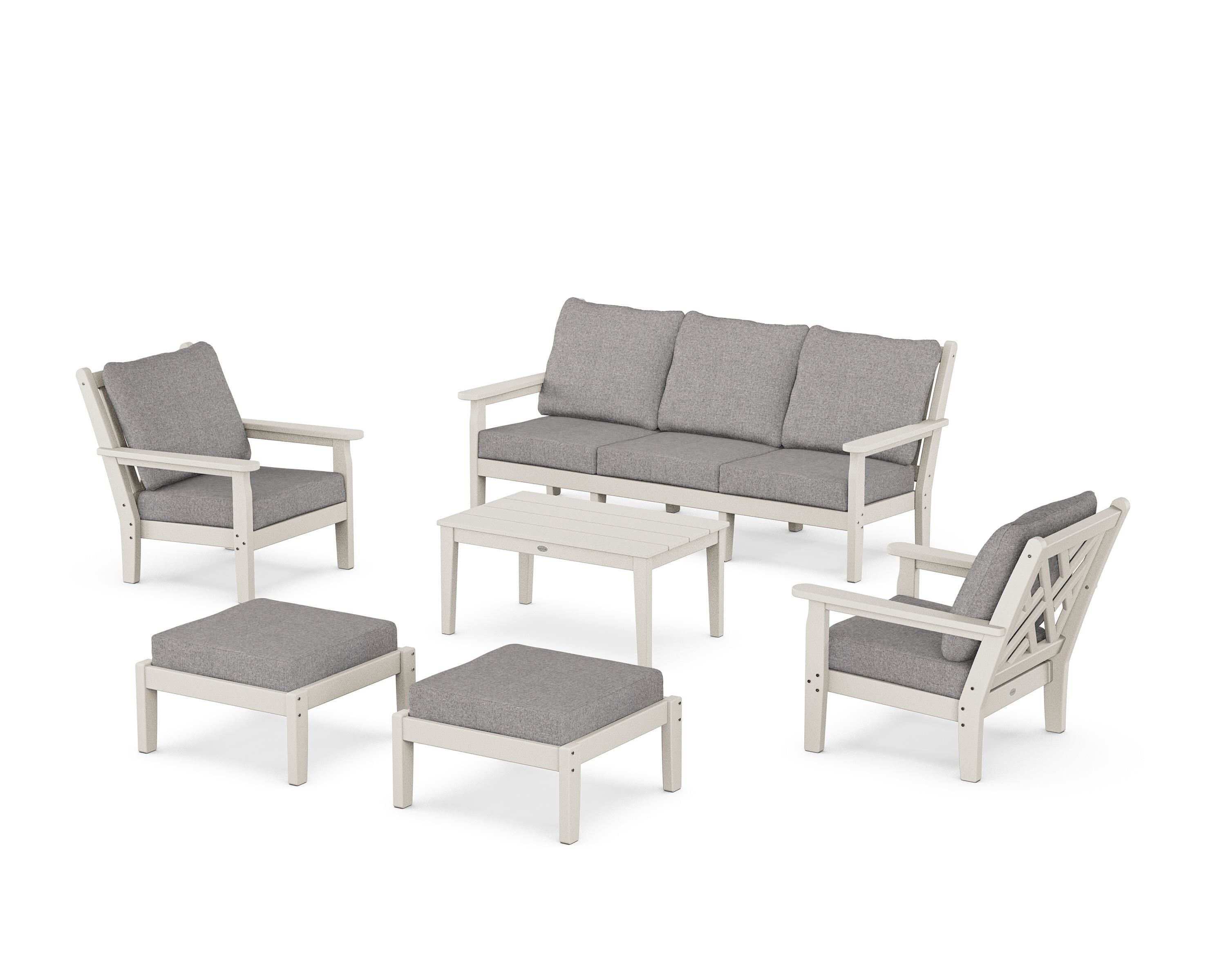 POLYWOOD Chippendale 6-Piece Lounge Sofa Set in Sand / Grey Mist