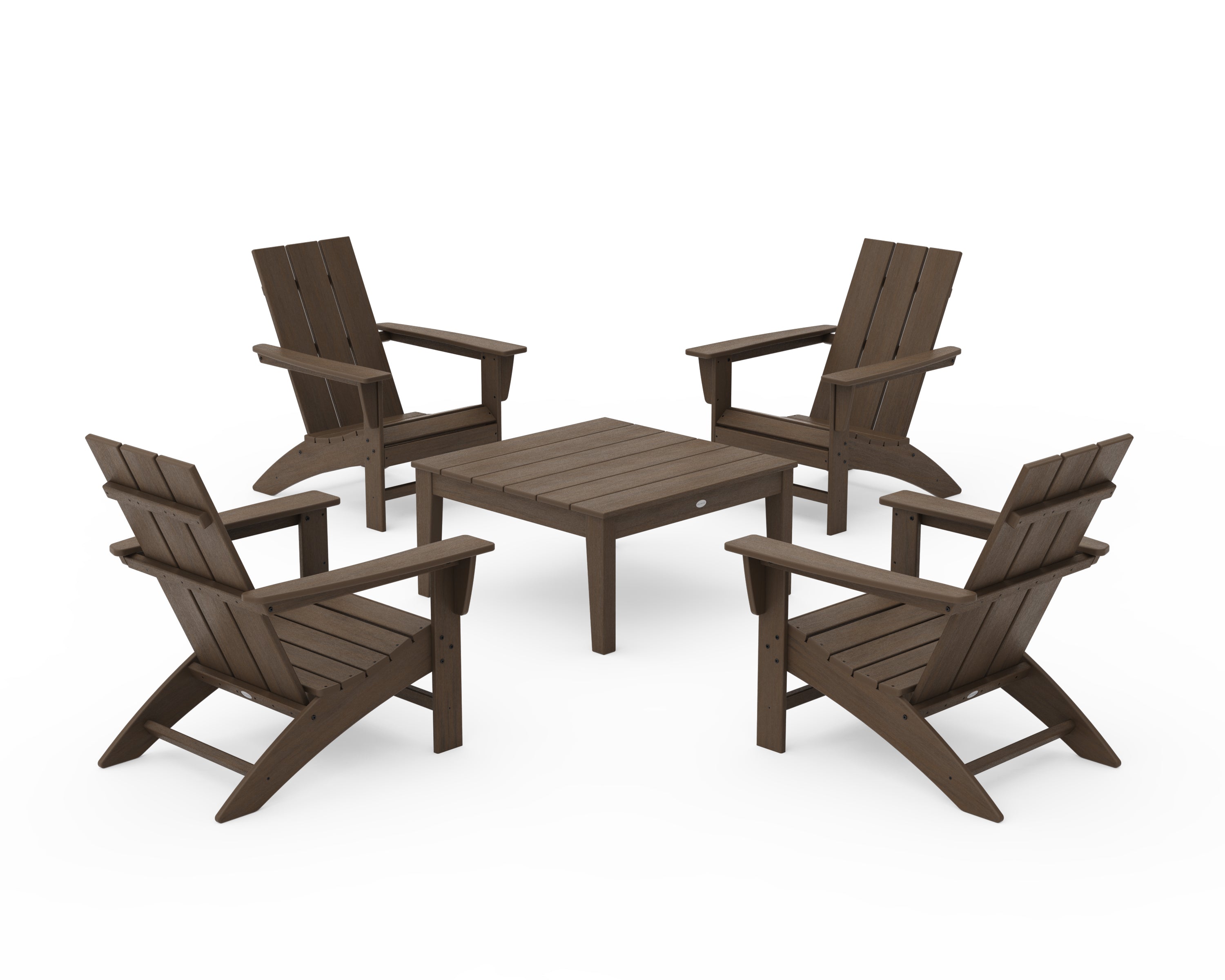 POLYWOOD 5-Piece Modern Adirondack Chair Conversation Set with 36" Conversation Table in Kona