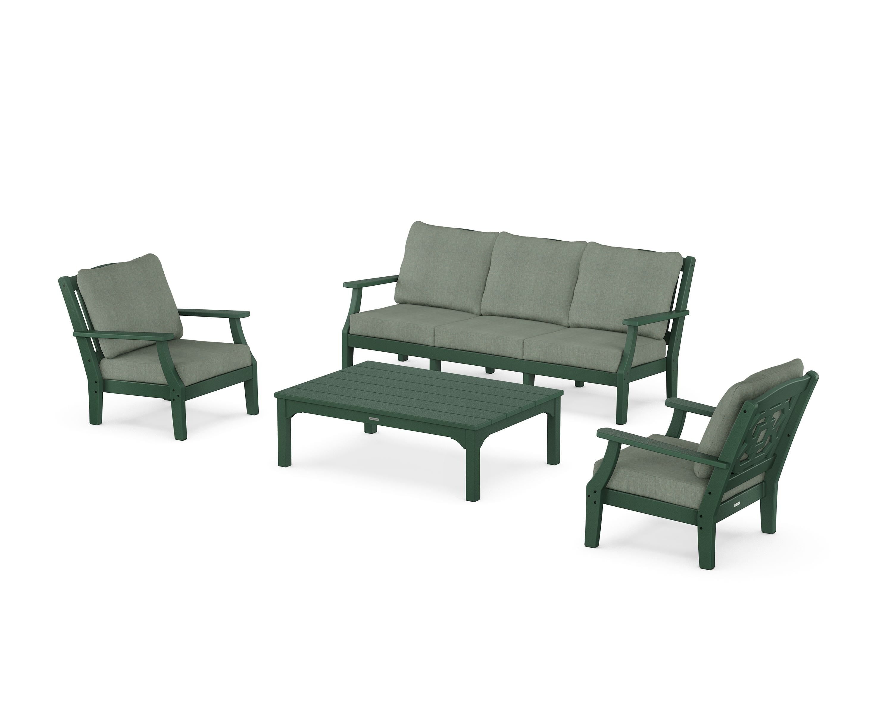 Martha Stewart by POLYWOOD Chinoiserie 4-Piece Deep Seating Set with Sofa in Green / Cast Sage
