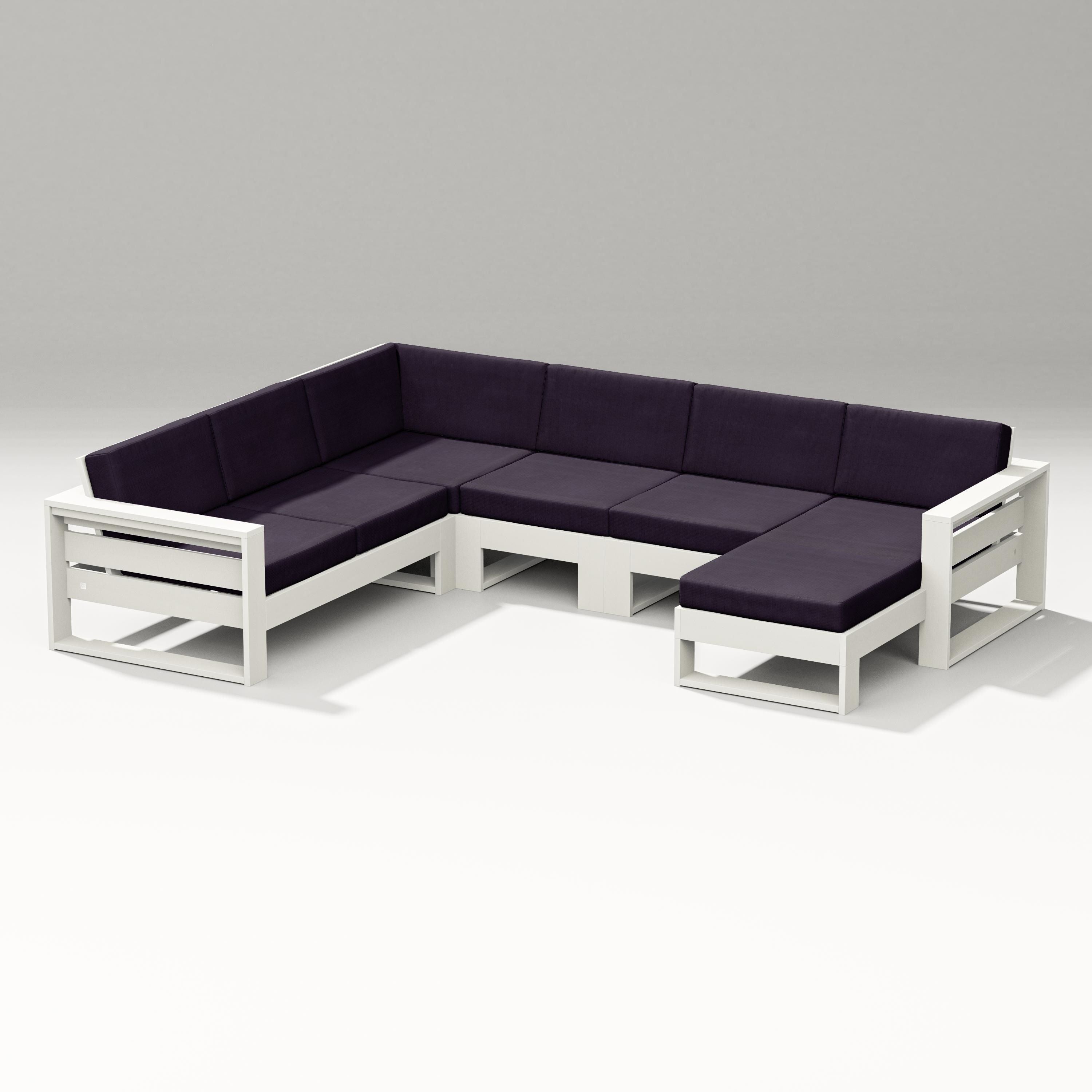 PW Designer Series Latitude Corner Sectional with Right Chaise in Vintage White / Navy Linen