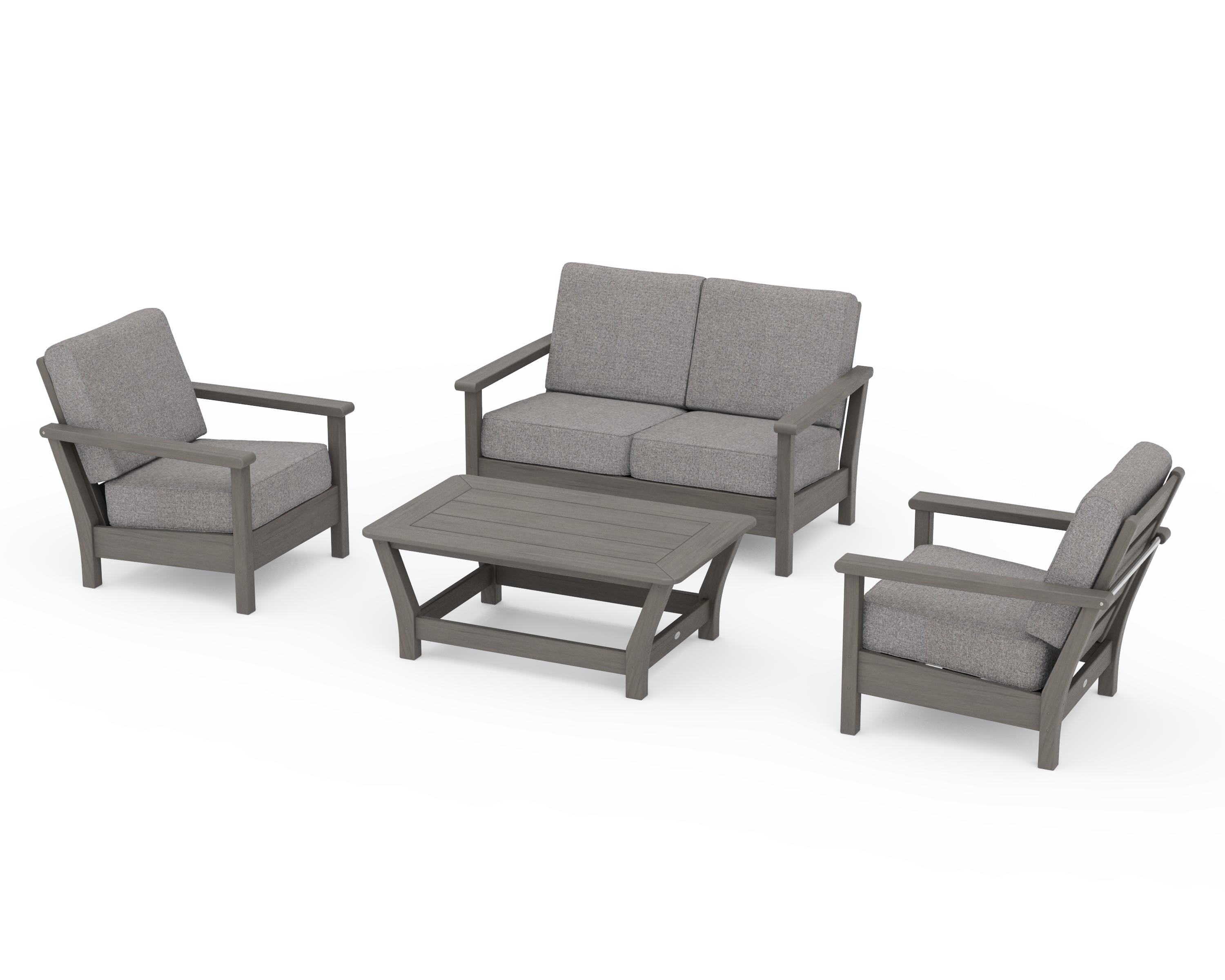 POLYWOOD Harbour 4-Piece Deep Seating Set in Driftwood / Grey Mist