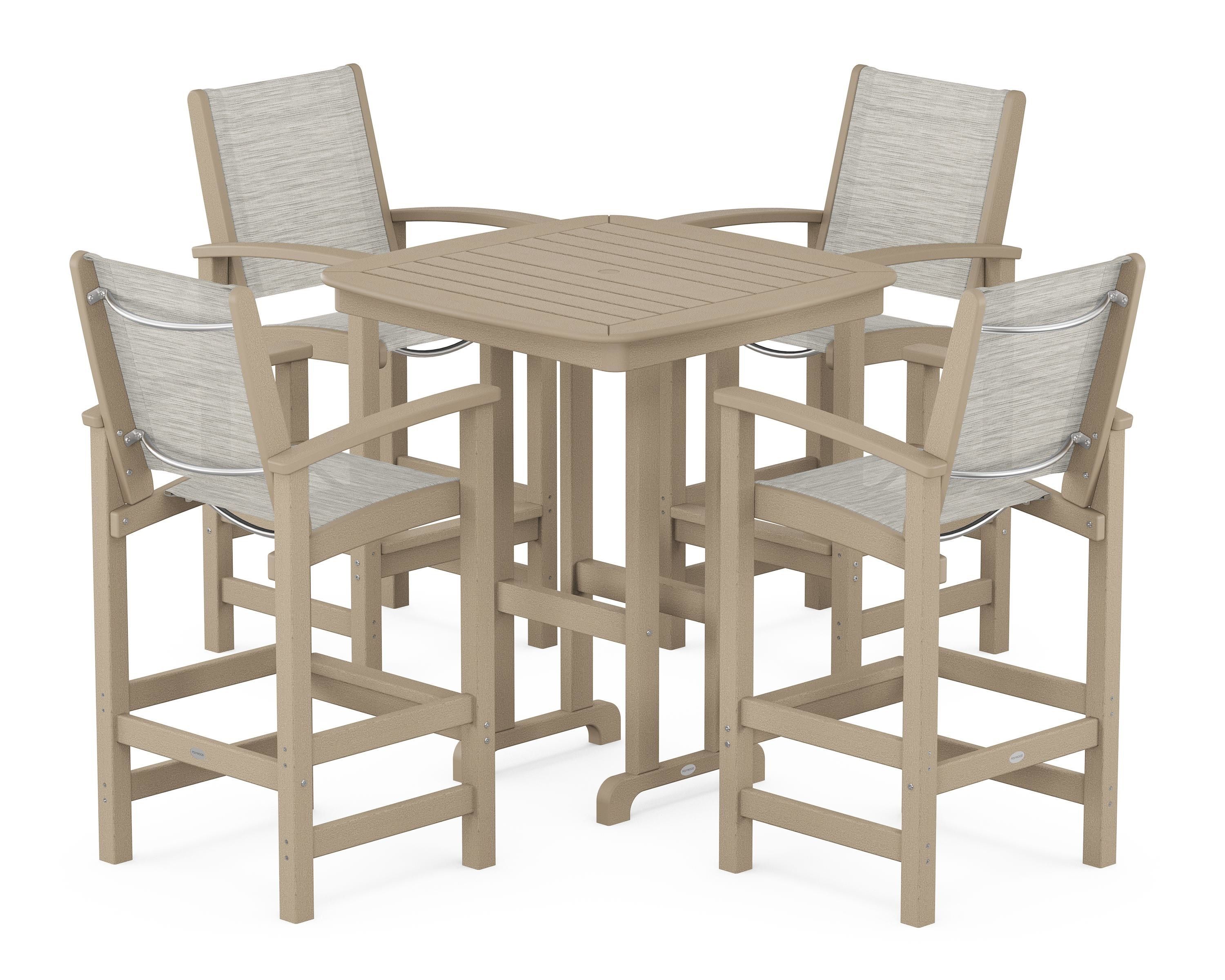 POLYWOOD Coastal 5-Piece Bar Set in Vintage Sahara / Birch Sling
