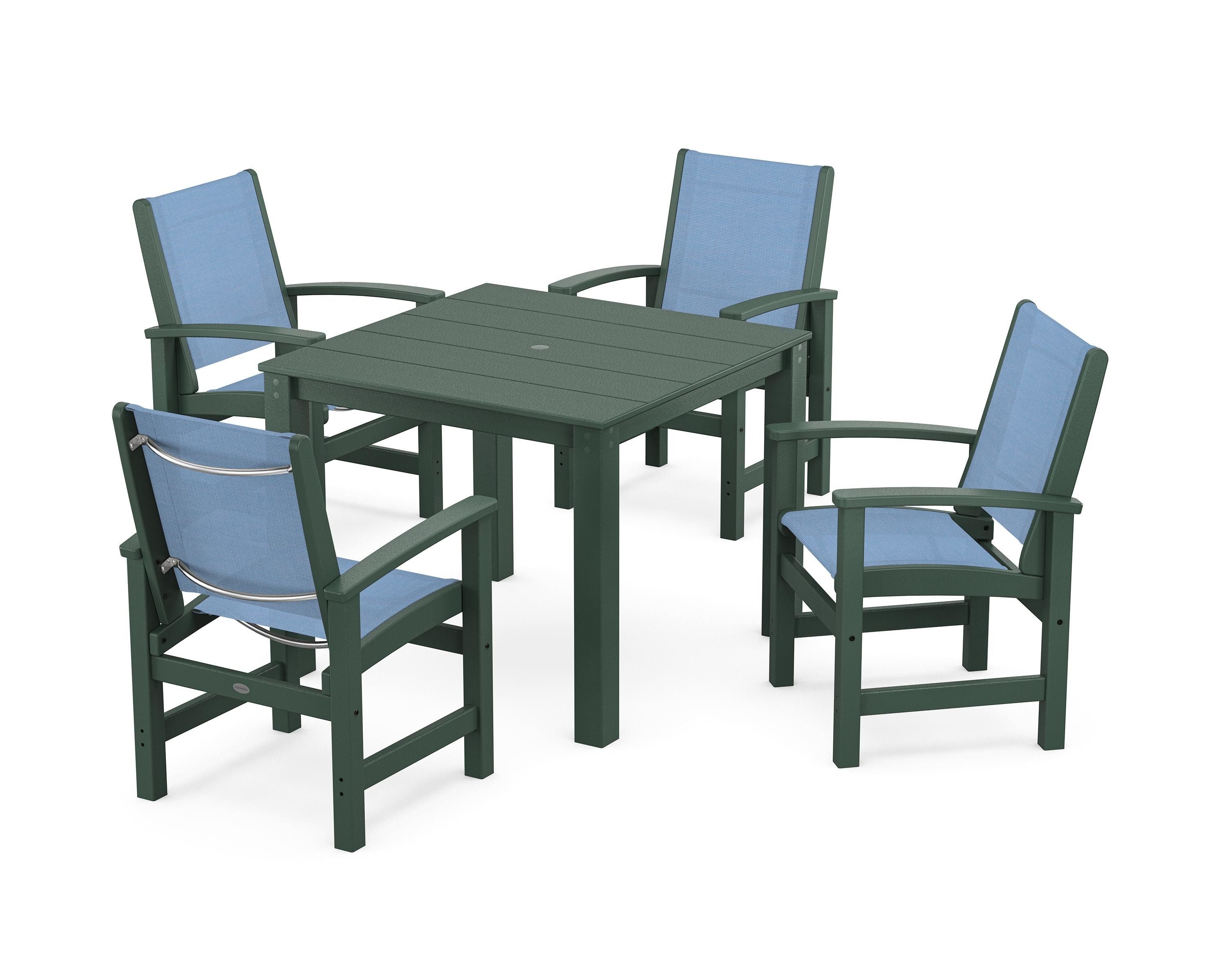 POLYWOOD Coastal 5-Piece Parsons Dining Set in Green / Poolside Sling