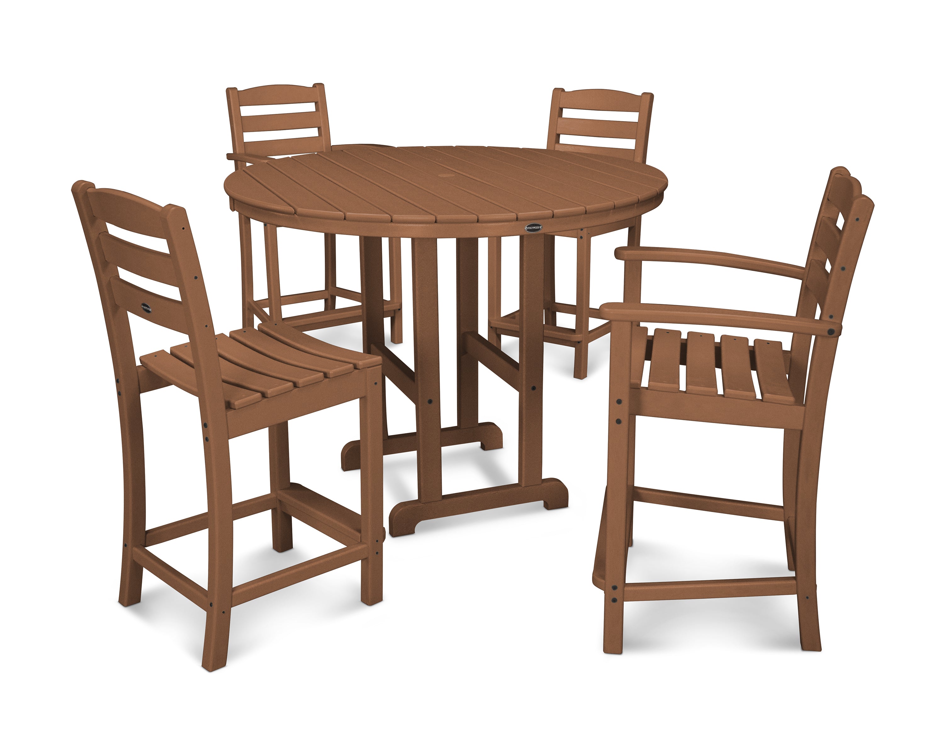 POLYWOOD® La Casa Café 5-Piece Round Farmhouse Counter Dining Set in Teak