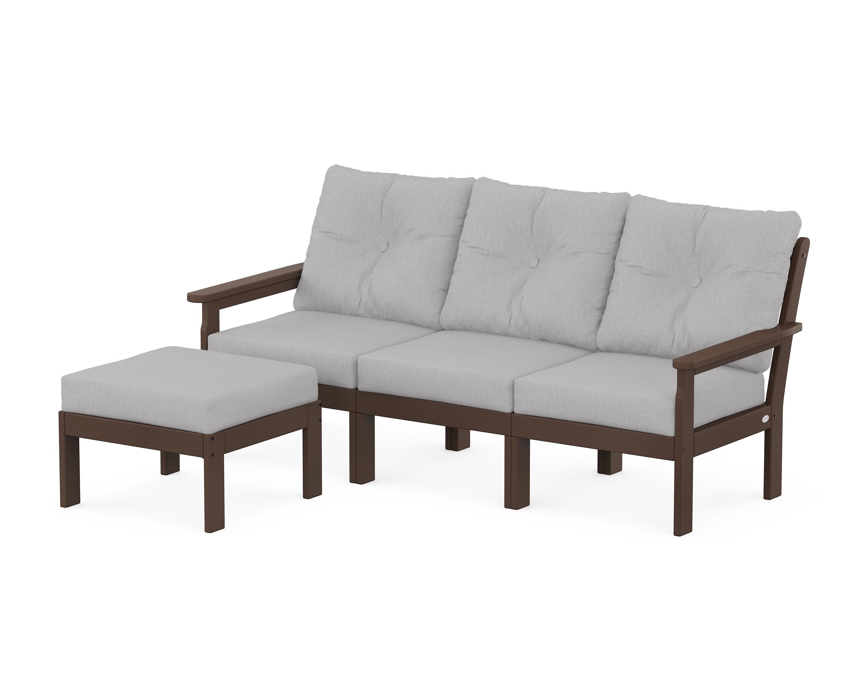 POLYWOOD Vineyard 4-Piece Sectional with Ottoman in Mahogany / Granite