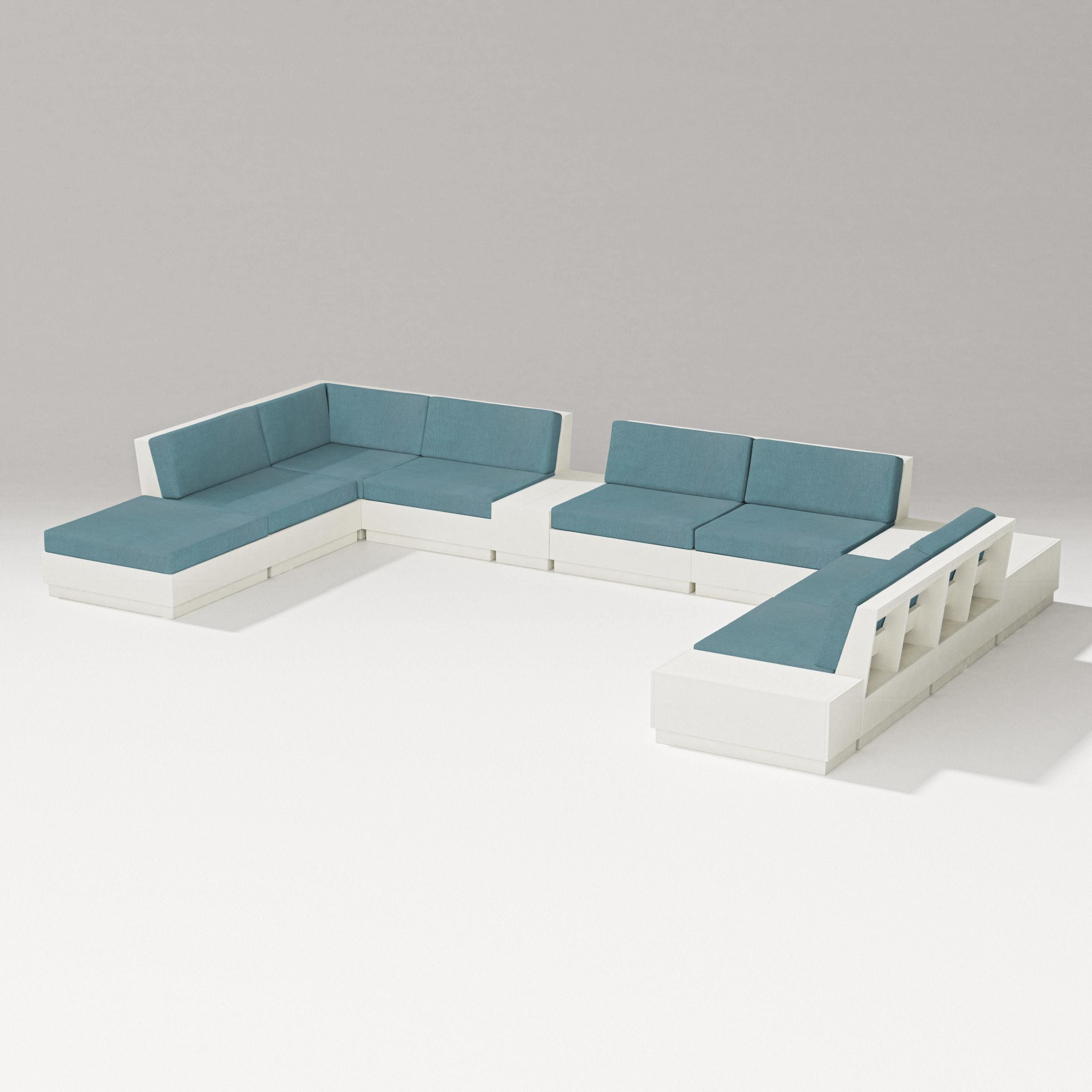 PW Designer Series Elevate 11-Piece Conversation Sectional Set in Vintage White / Ocean Teal