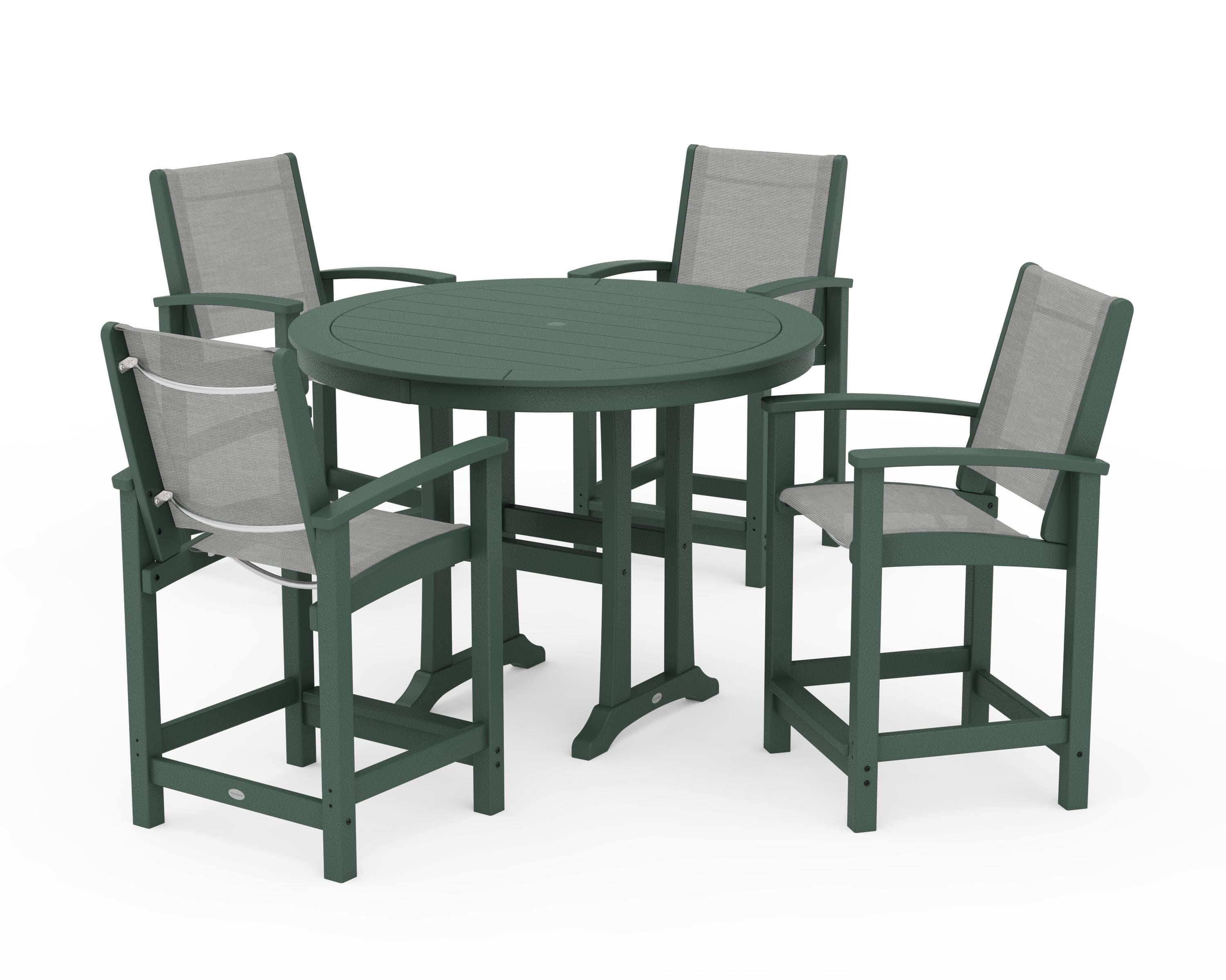POLYWOOD Coastal 5-Piece Counter Set in Green / Metallic Sling