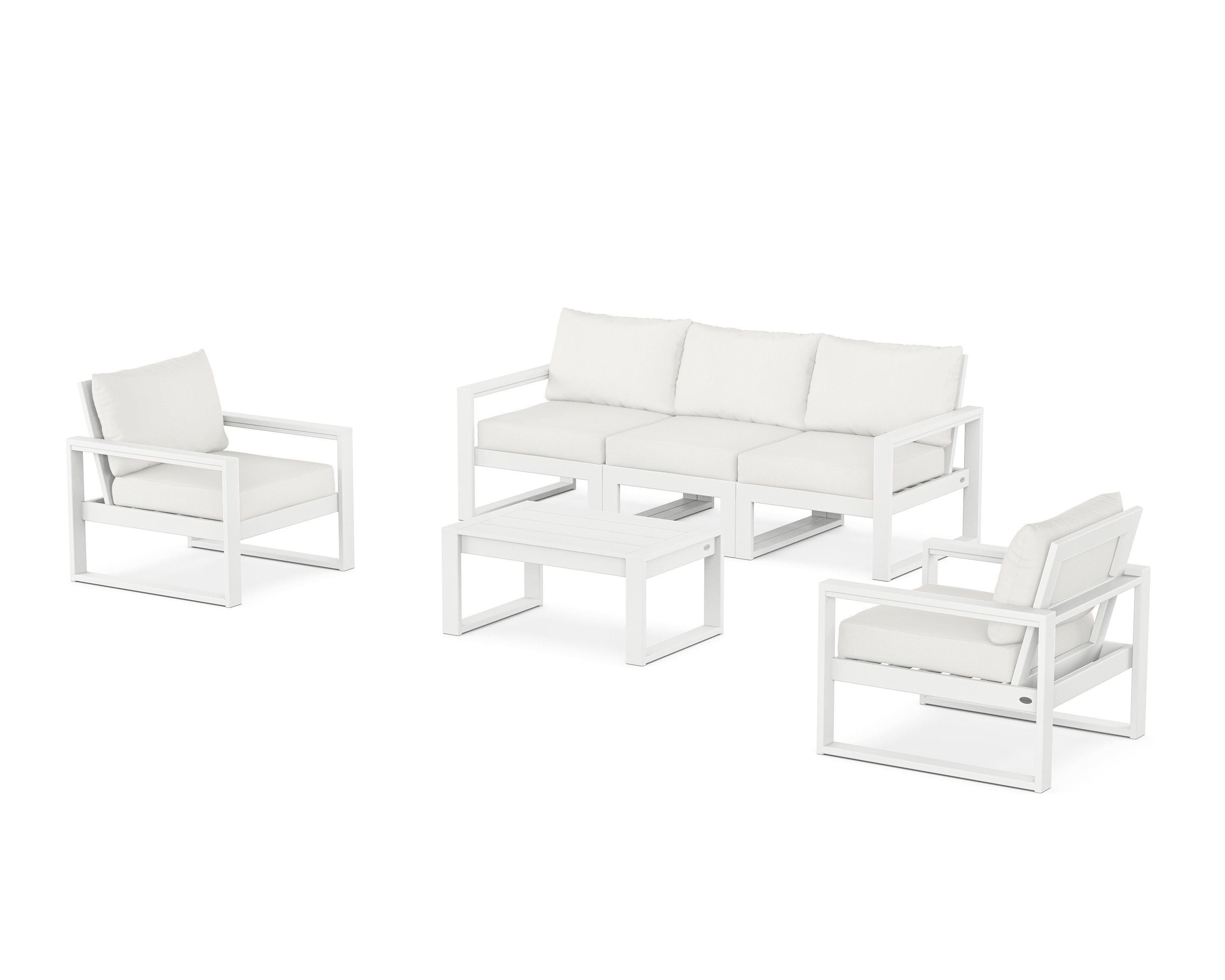 POLYWOOD EDGE Sectional 4-Piece Deep Seating Set with Sofa in White / Natural Linen