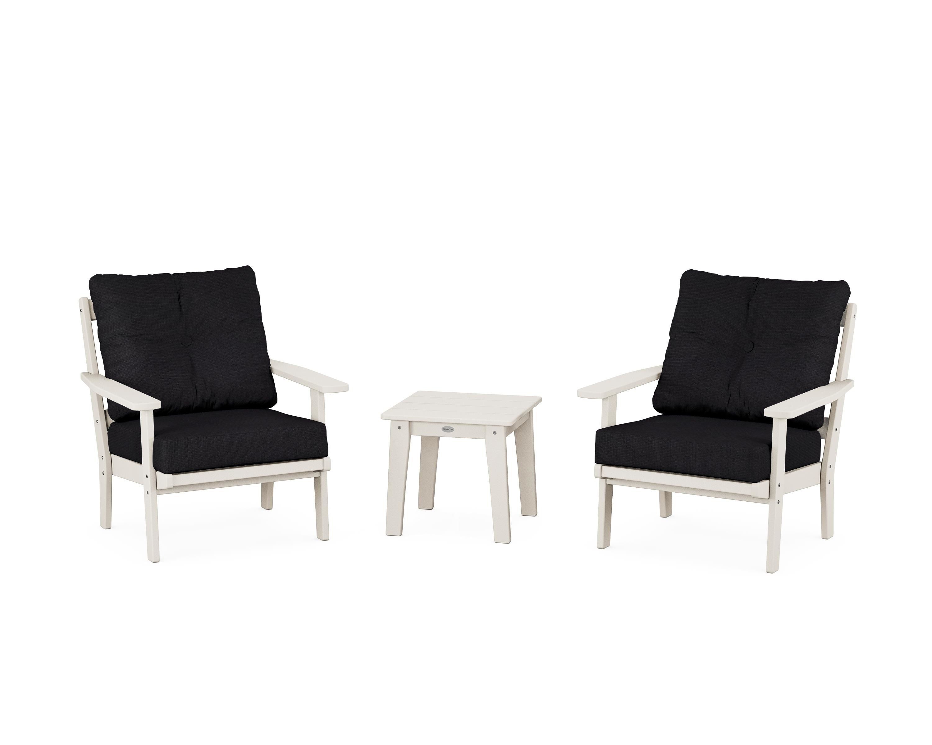 POLYWOOD Oxford 3-Piece Deep Seating Set in Sand / Midnight Linen