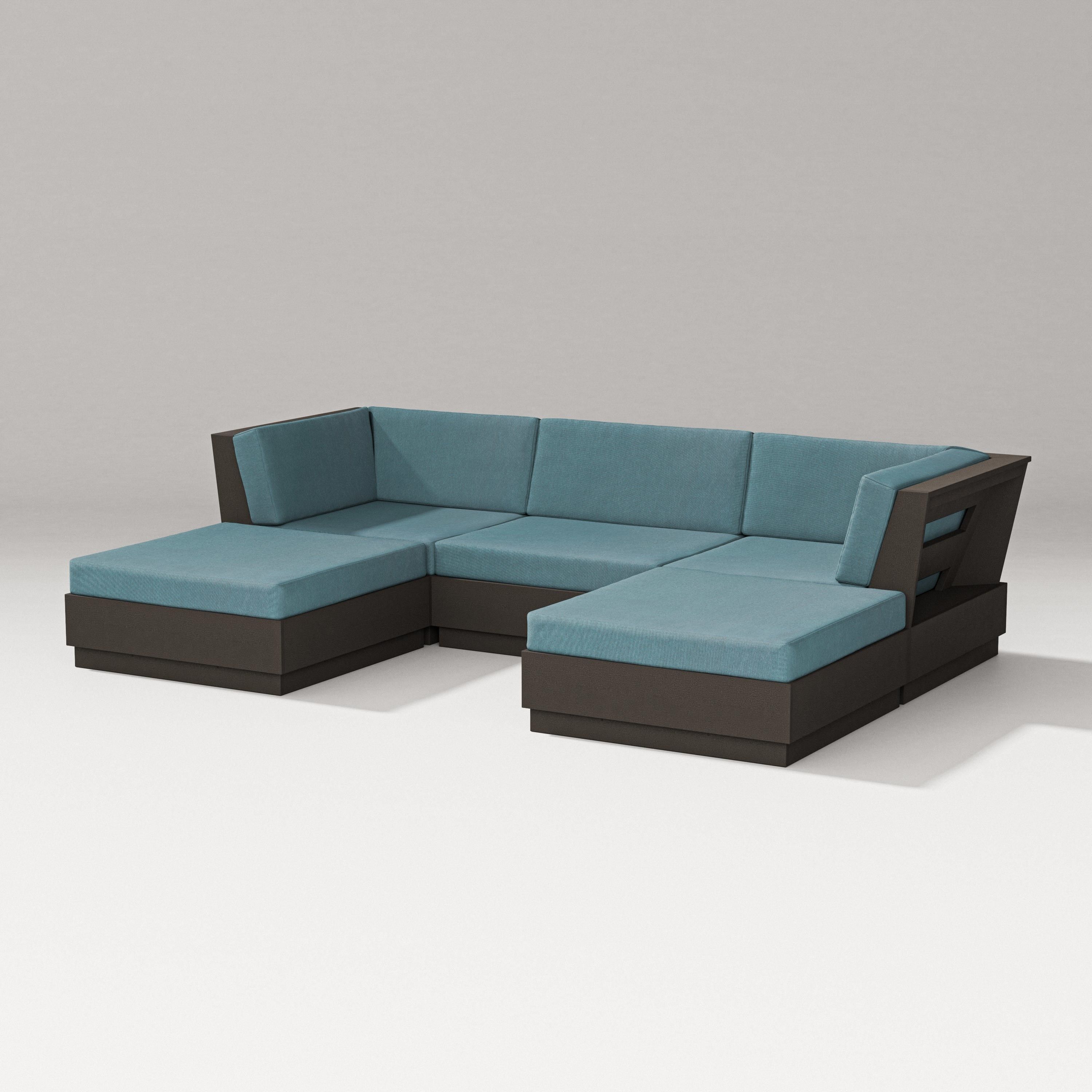 PW Designer Series Elevate Double Chaise Sectional in Vintage Coffee / Ocean Teal